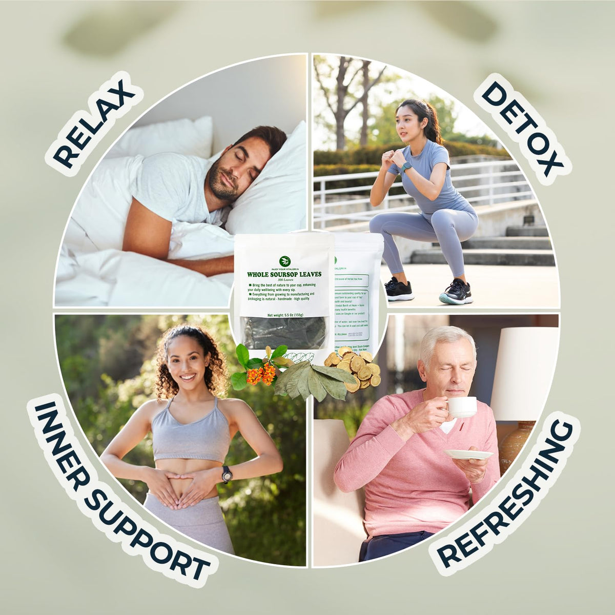 INJOY YOUR VITALGRI:N Soursop Leaf Tea – Handpicked, Caffeine-Free, Re-Steepable, 100+ Cups