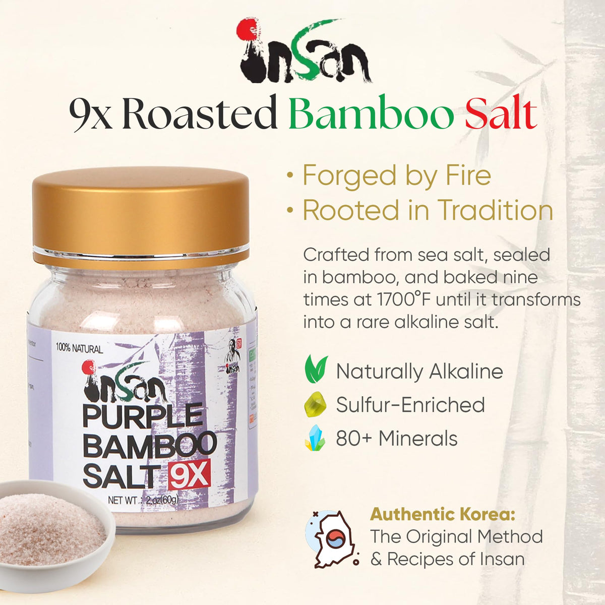 Insan 9X Roasted Bamboo Salt – Korean Alkaline Mineral Sea Salt for Cooking & Skincare (60g)