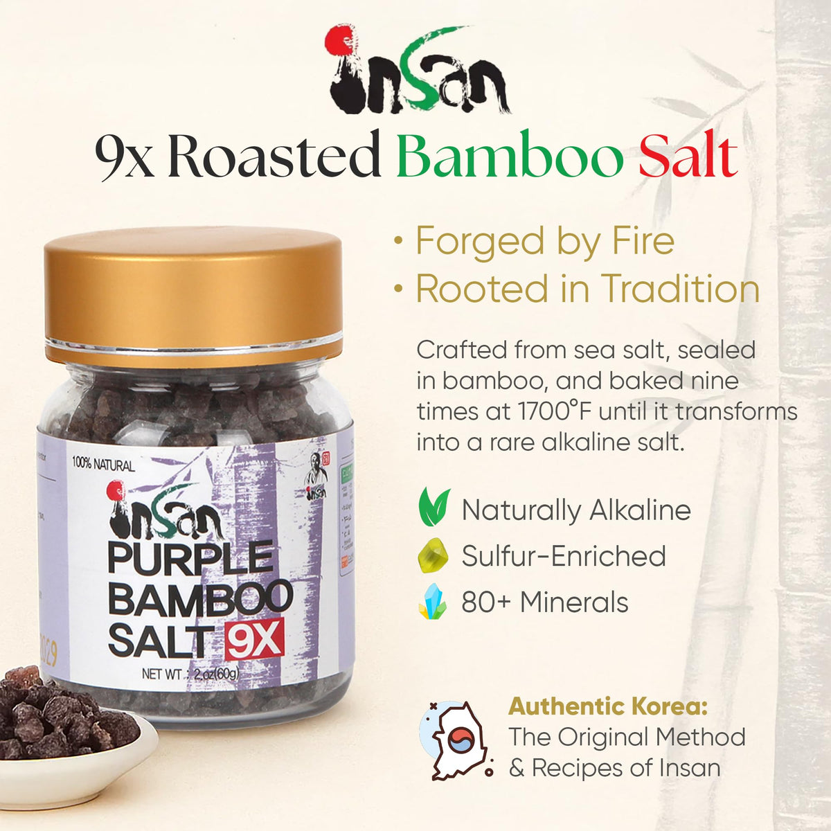 Insan 9X Roasted Bamboo Salt – Korean Alkaline Mineral Sea Salt for Cooking and Skincare