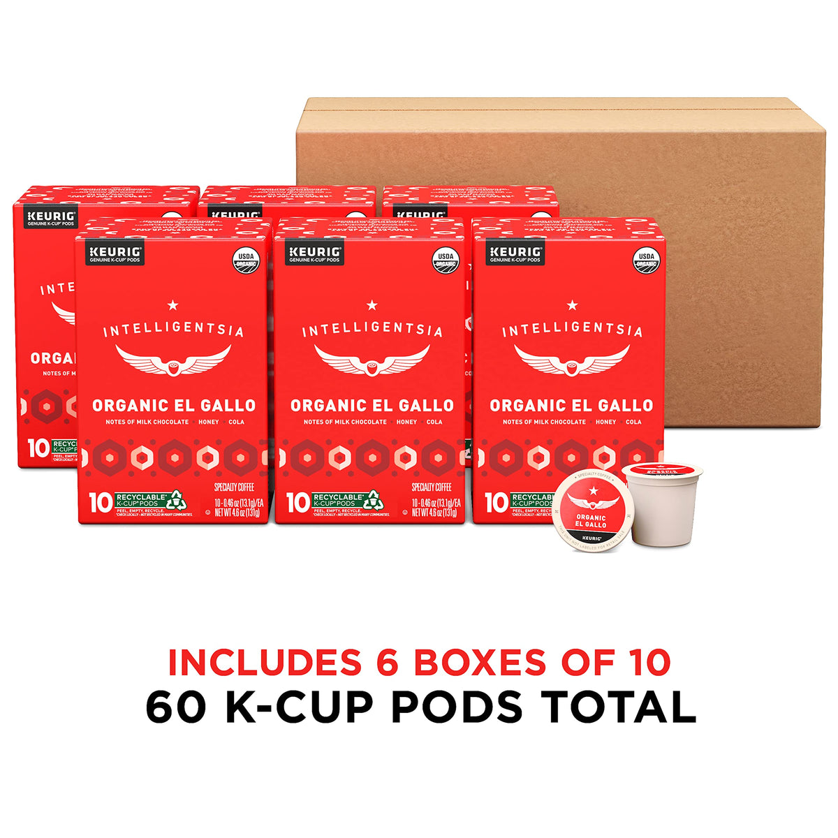 Intelligentsia El Gallo Organic Light Roast K-Cup Pods – 60 Count (6 Boxes) for Keurig