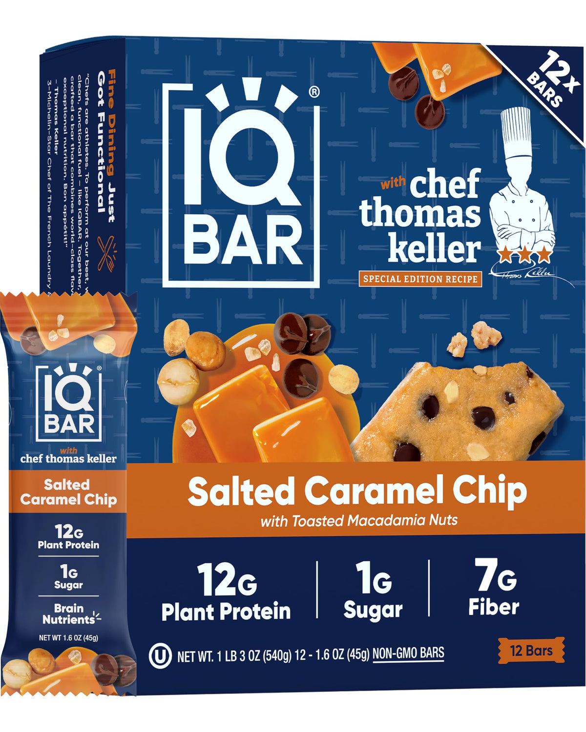 IQBAR Clean Plant Protein Bars - Salted Caramel Chip (12 Count) | Keto, Vegan, Gluten & Dairy Free