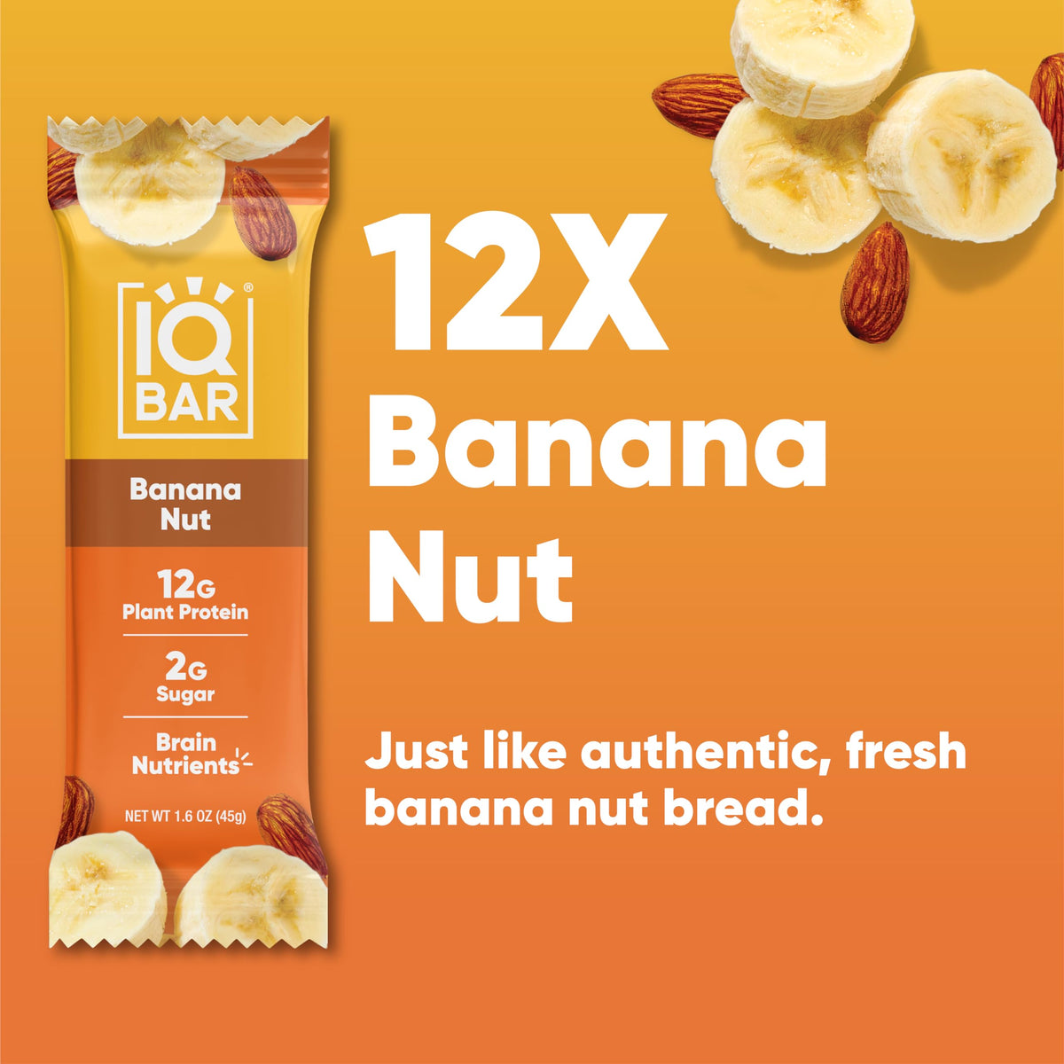 IQBAR Clean Plant Protein Bars - Banana Nut - 12 Count | Keto, Vegan, Gluten & Dairy Free