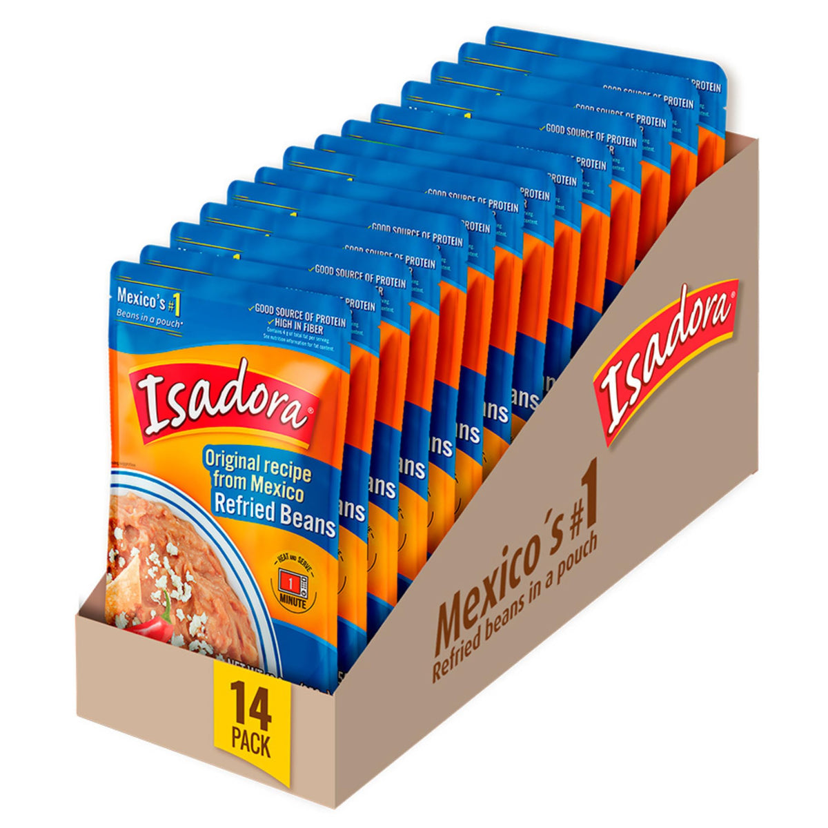 Isadora Original Refried Beans in Pouch – 14-Pack, Pinto Beans, 12.3 oz Each
