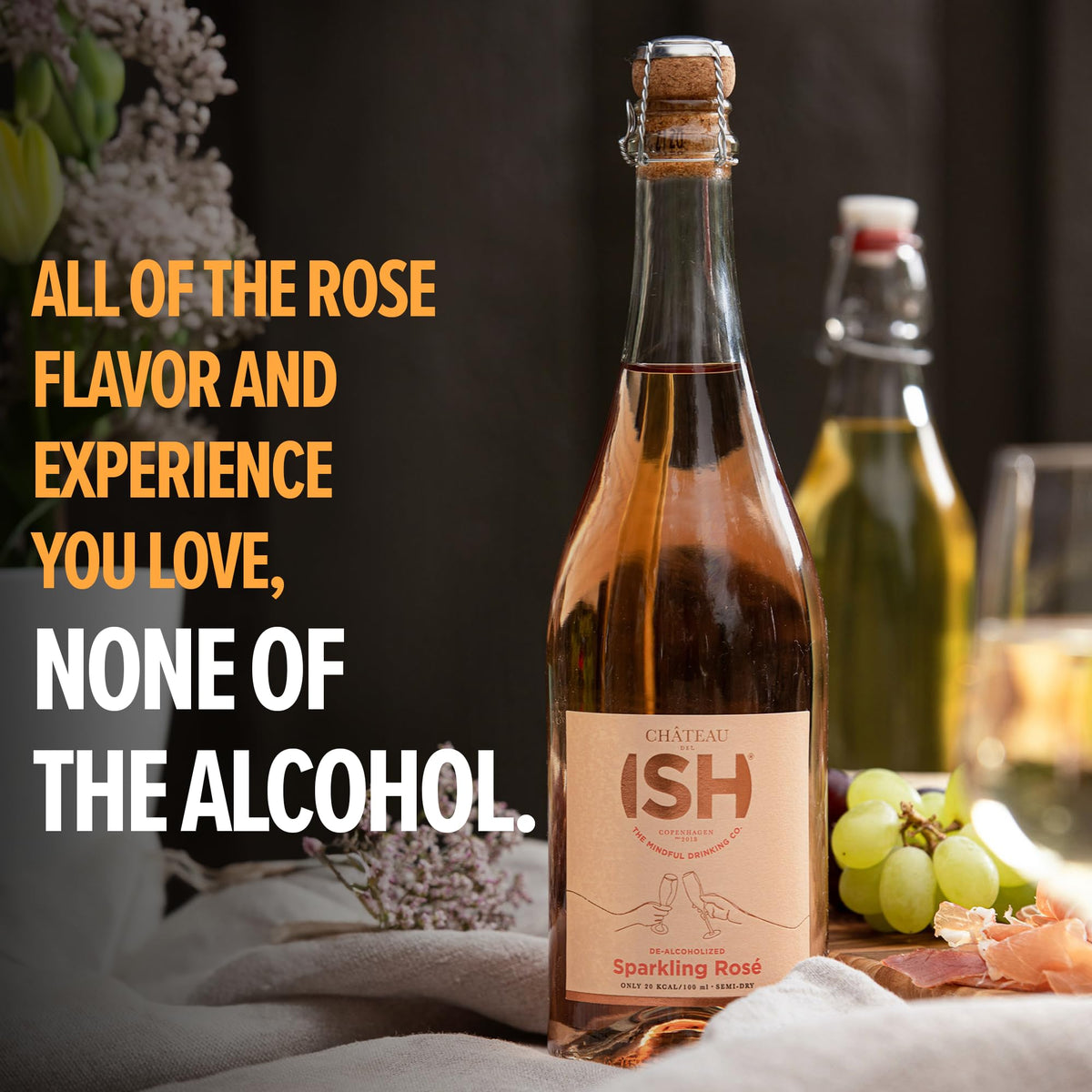 ISH Chateau del ISH Sparkling Non-Alcoholic Rosé – De-Alcoholized Pinot Noir & Merlot, Low-Cal, Gluten-Free, 750 ml