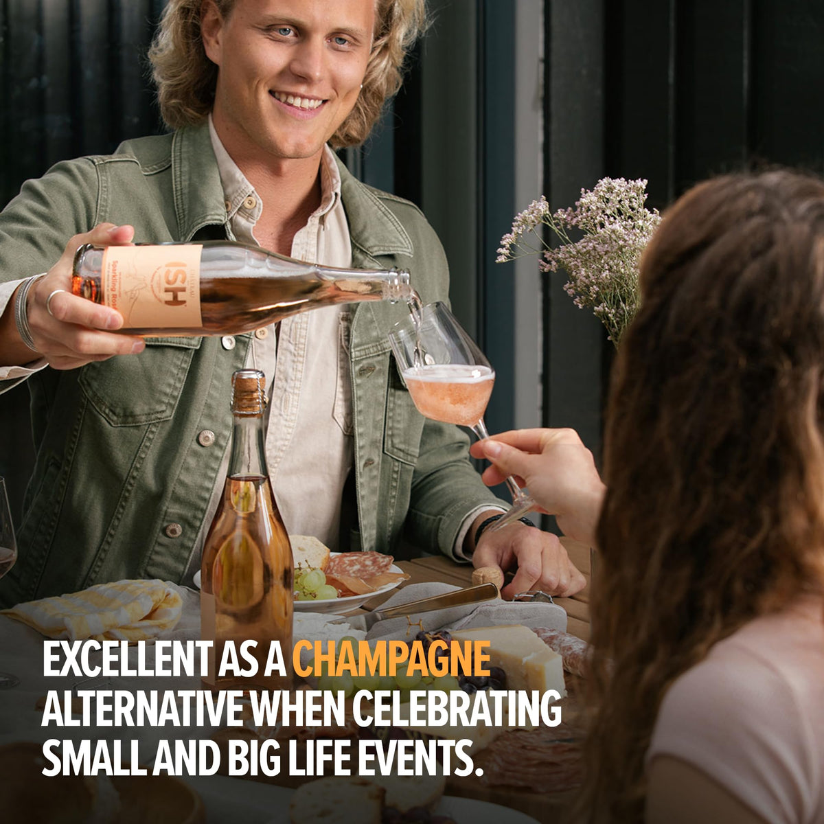 ISH Chateau del ISH Sparkling Non-Alcoholic Rosé – De-Alcoholized Pinot Noir & Merlot, Low-Cal, Gluten-Free, 750 ml