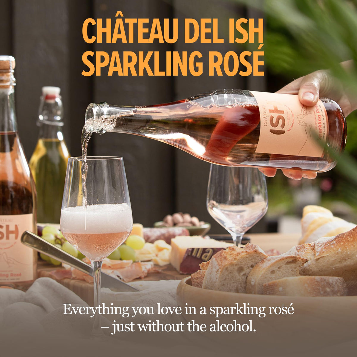 ISH Chateau del ISH Sparkling Non-Alcoholic Rosé – De-Alcoholized Pinot Noir & Merlot, Low-Cal, Gluten-Free, 750 ml