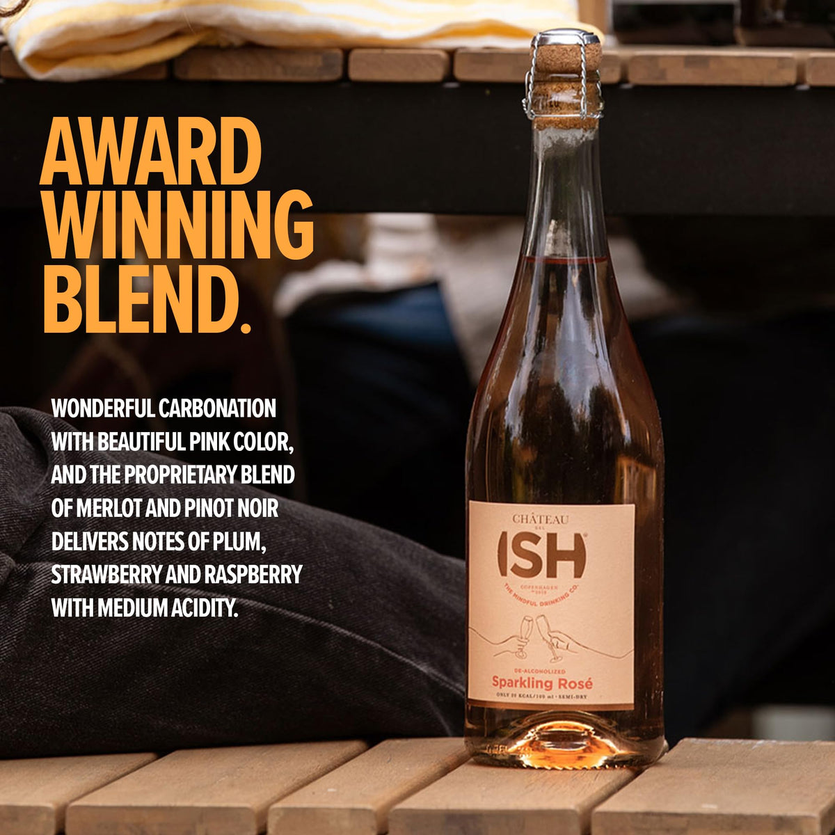 ISH Chateau del ISH Sparkling Non-Alcoholic Rosé – De-Alcoholized Pinot Noir & Merlot, Low-Cal, Gluten-Free, 750 ml