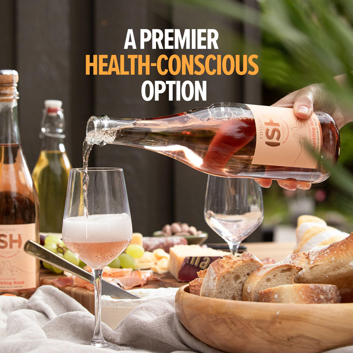 ISH Chateau del ISH Sparkling Non-Alcoholic Rosé – De-Alcoholized Pinot Noir & Merlot, Low-Cal, Gluten-Free, 750 ml