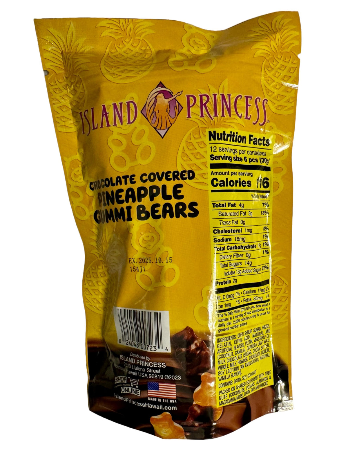 Island Princess Chocolate Covered Pineapple Gummi Bears – 12 oz