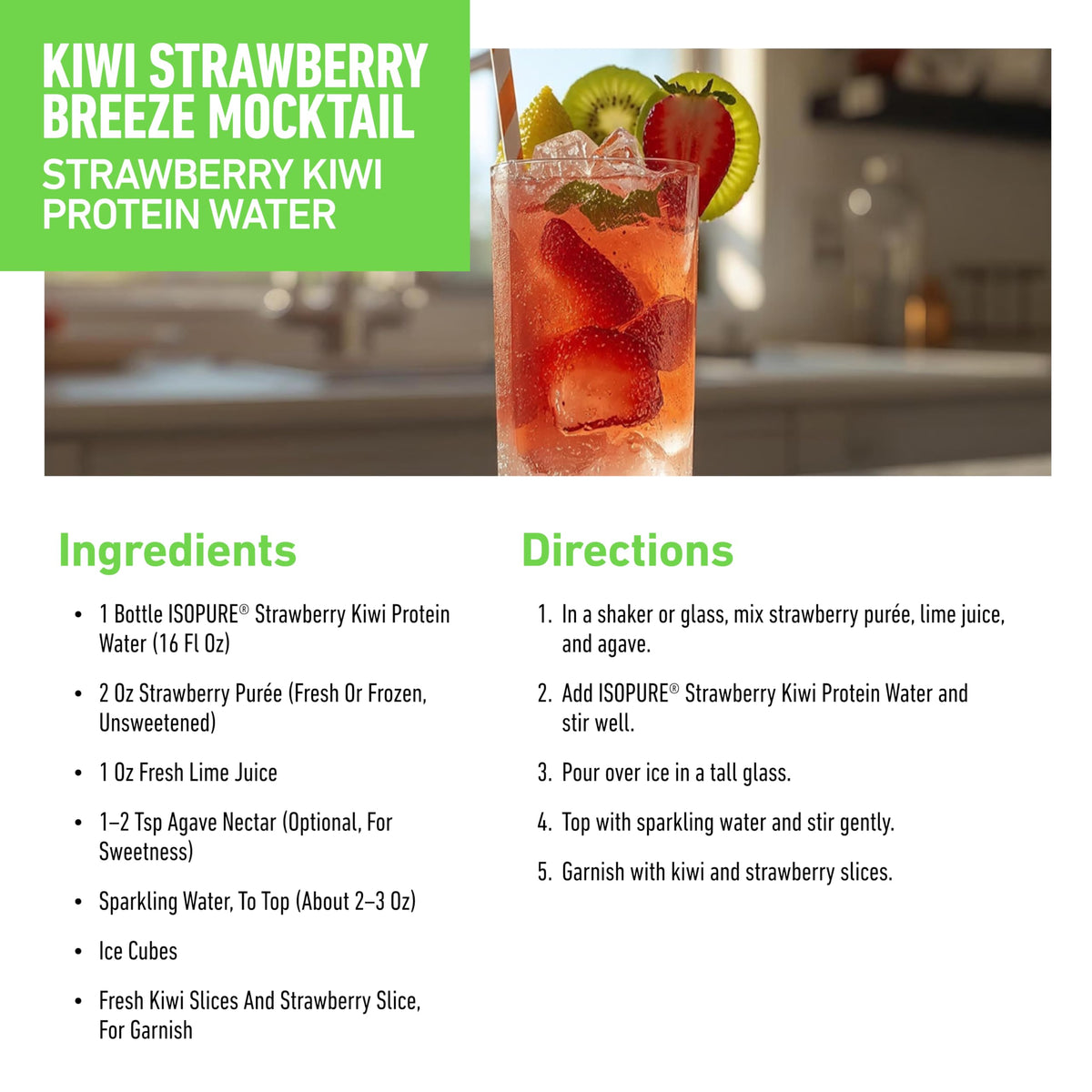 Isopure Clear Protein Water with Electrolytes — 15g Whey, Zero Sugar, Strawberry Kiwi