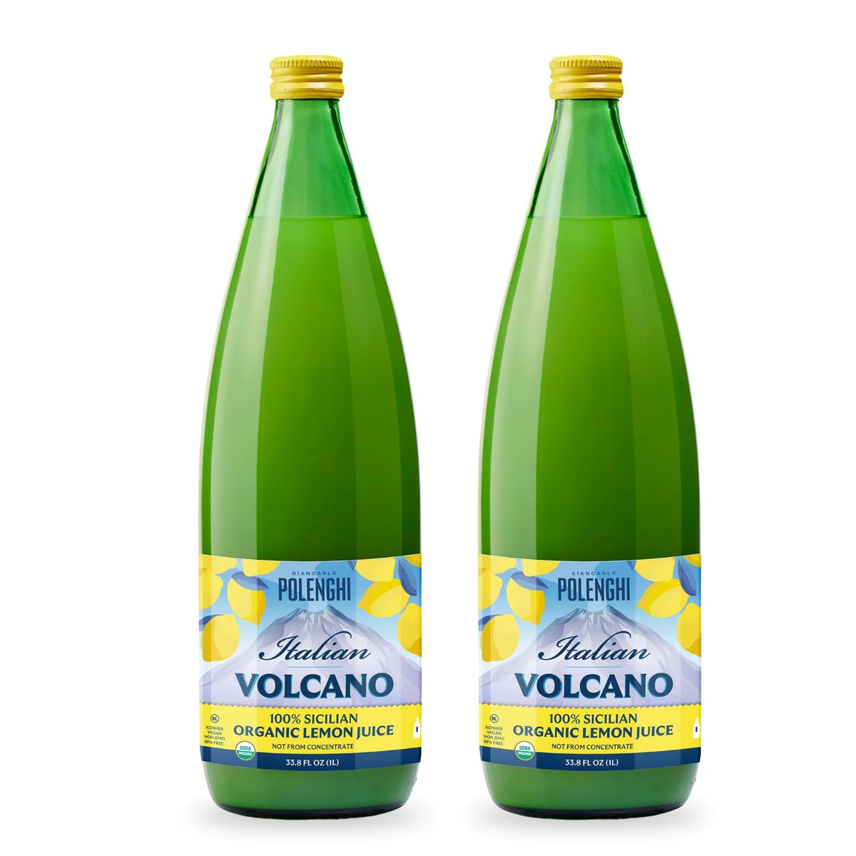 Organic Italian Volcano Lemon Juice – 2x1L Sicilian Lemons for Cooking, Baking & Beverages