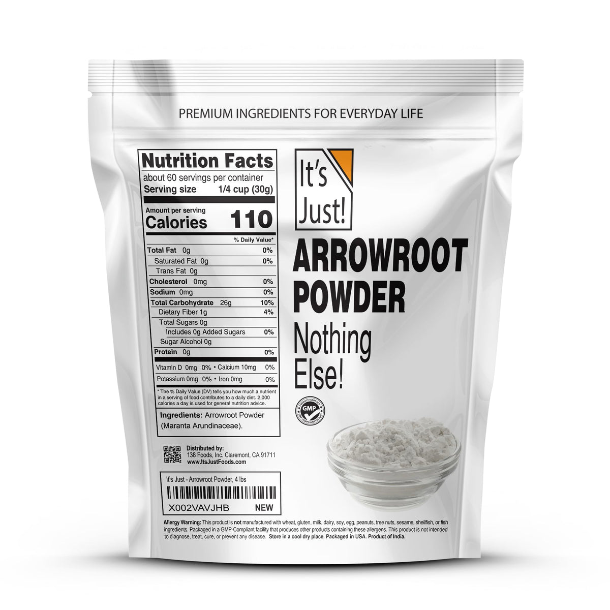It's Just! Arrowroot Powder - Natural Thickener, Gluten-Free, Dairy-Free, Non-GMO, Cornstarch Substitute
