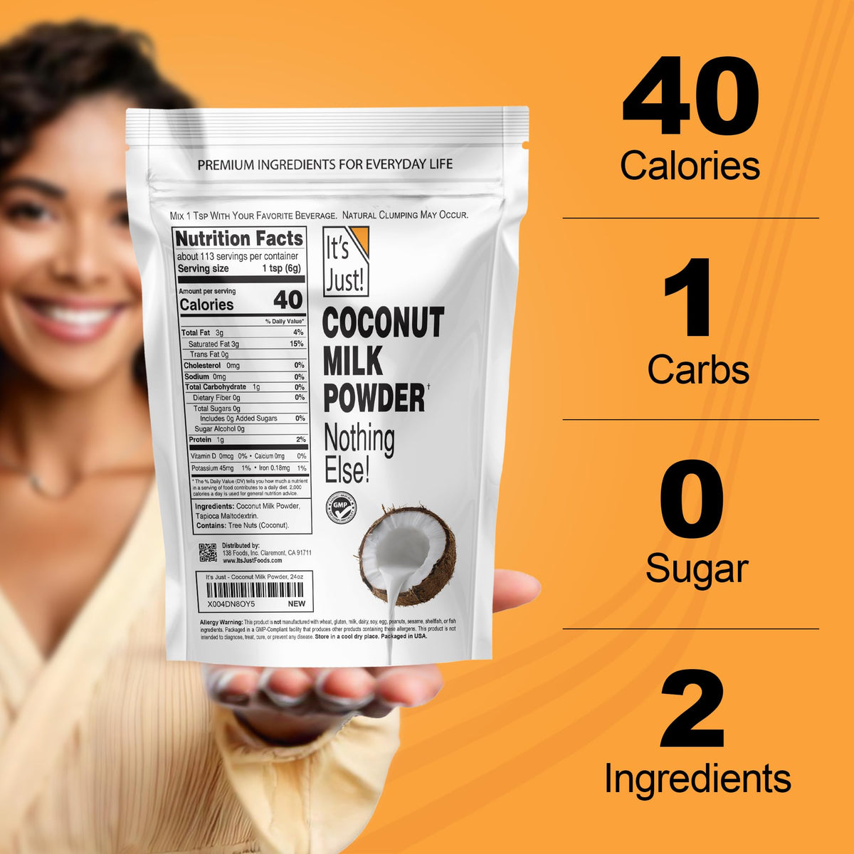 It's Just! Coconut Milk Powder – Dairy-Free, Keto Friendly, 24oz, Non-GMO, Sri Lanka