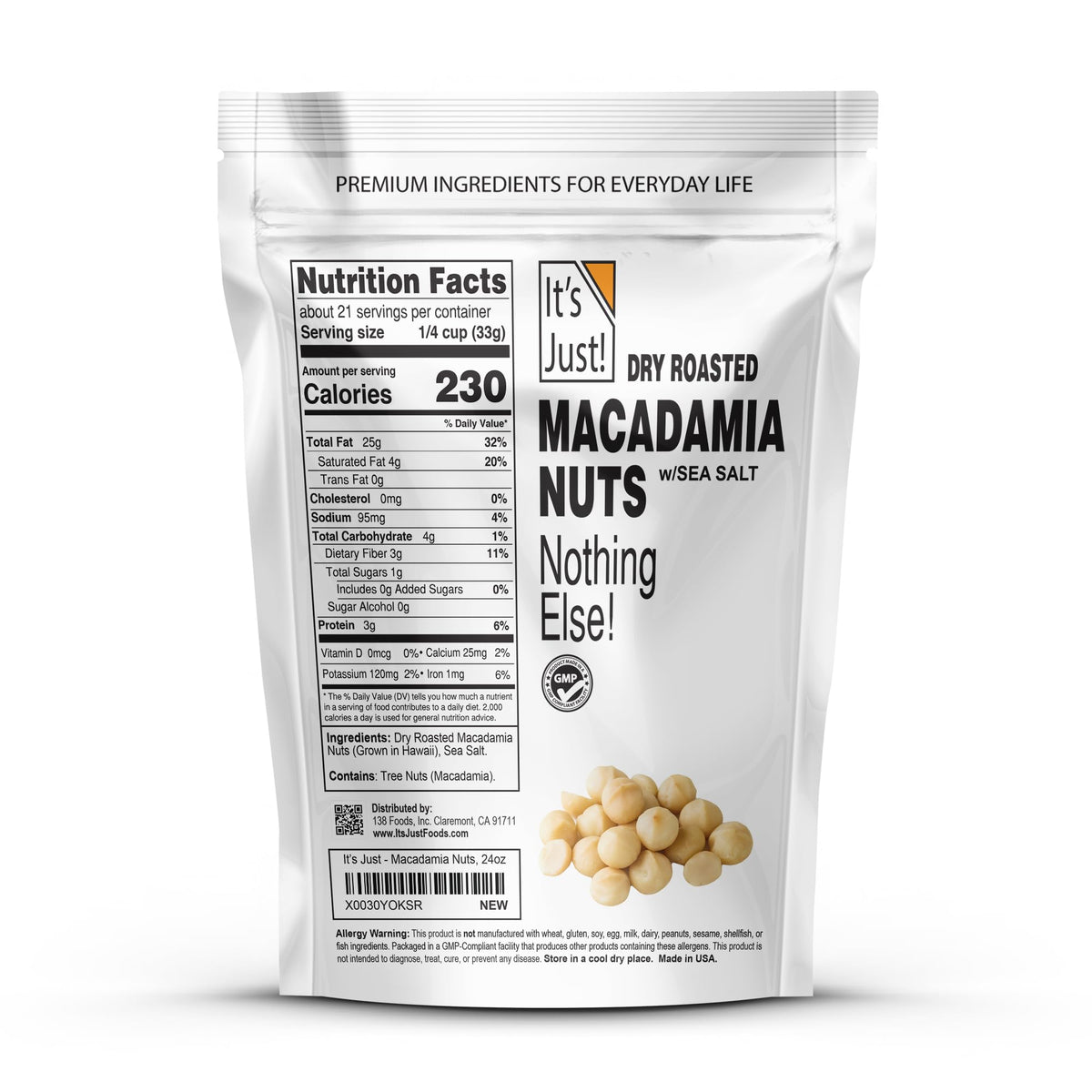 It's Just! Hawaiian Macadamia Nuts – 24oz Small-Batch, Dry-Roasted & Lightly Salted