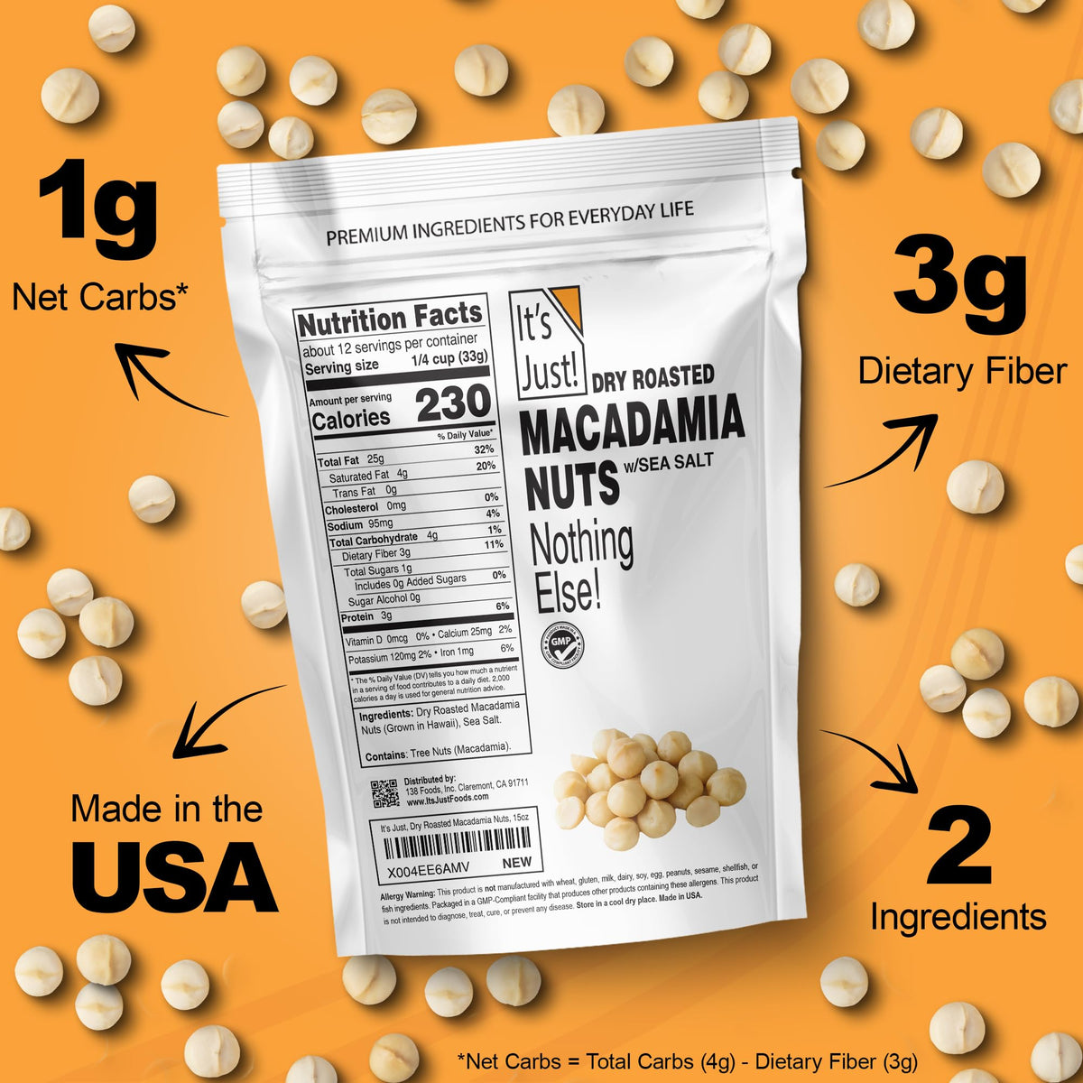 It's Just! Hawaiian Macadamia Nuts – 24oz Small-Batch, Dry-Roasted & Lightly Salted