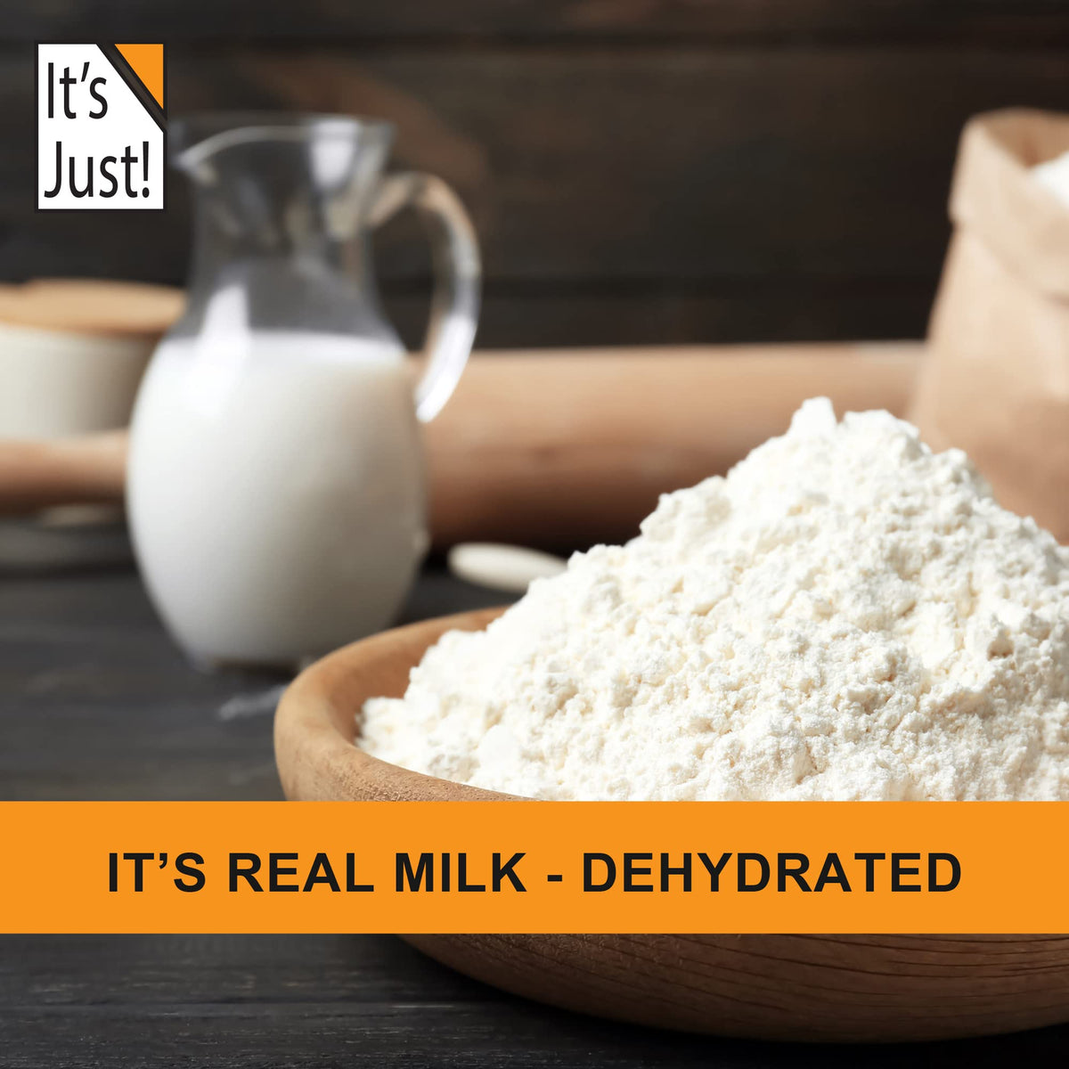 It's Just! Powdered Non-Fat Milk – Shelf-Stable, Hormone-Free, Just Add Water, Makes 1.5+ Gallons