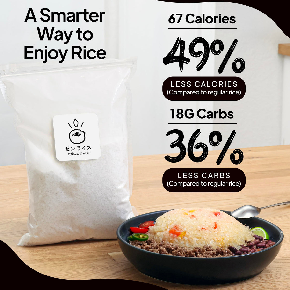 Izukappa Zen-Rice from Japan – Dry Konjac Rice, 1000 g, Low Calorie, Gluten-Free, Vegan, Ready to Eat