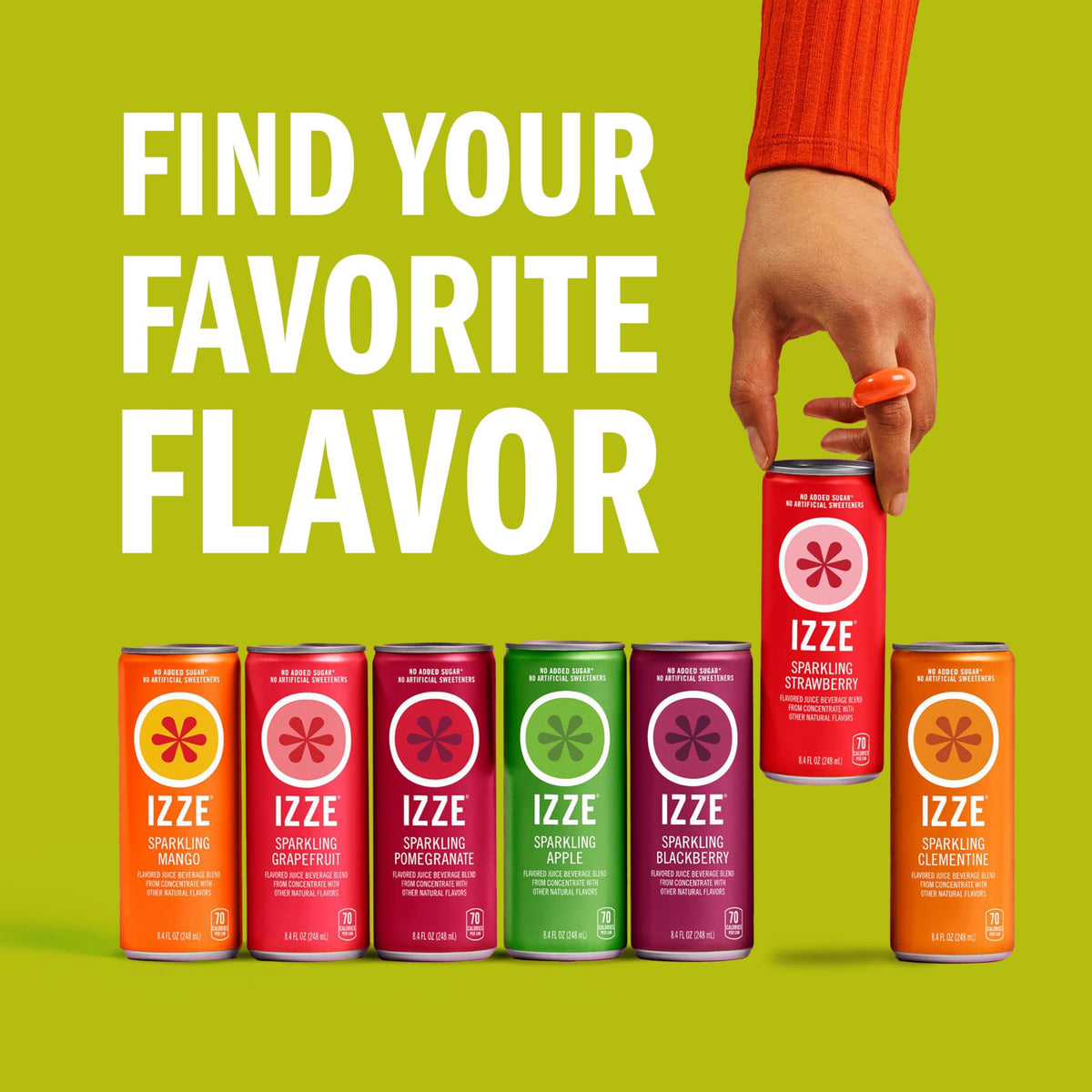 IZZE Cherry Lime Sparkling Juice — 8.4 fl oz Can, Pack of 24 | 60% Real Fruit Juice, Non-GMO