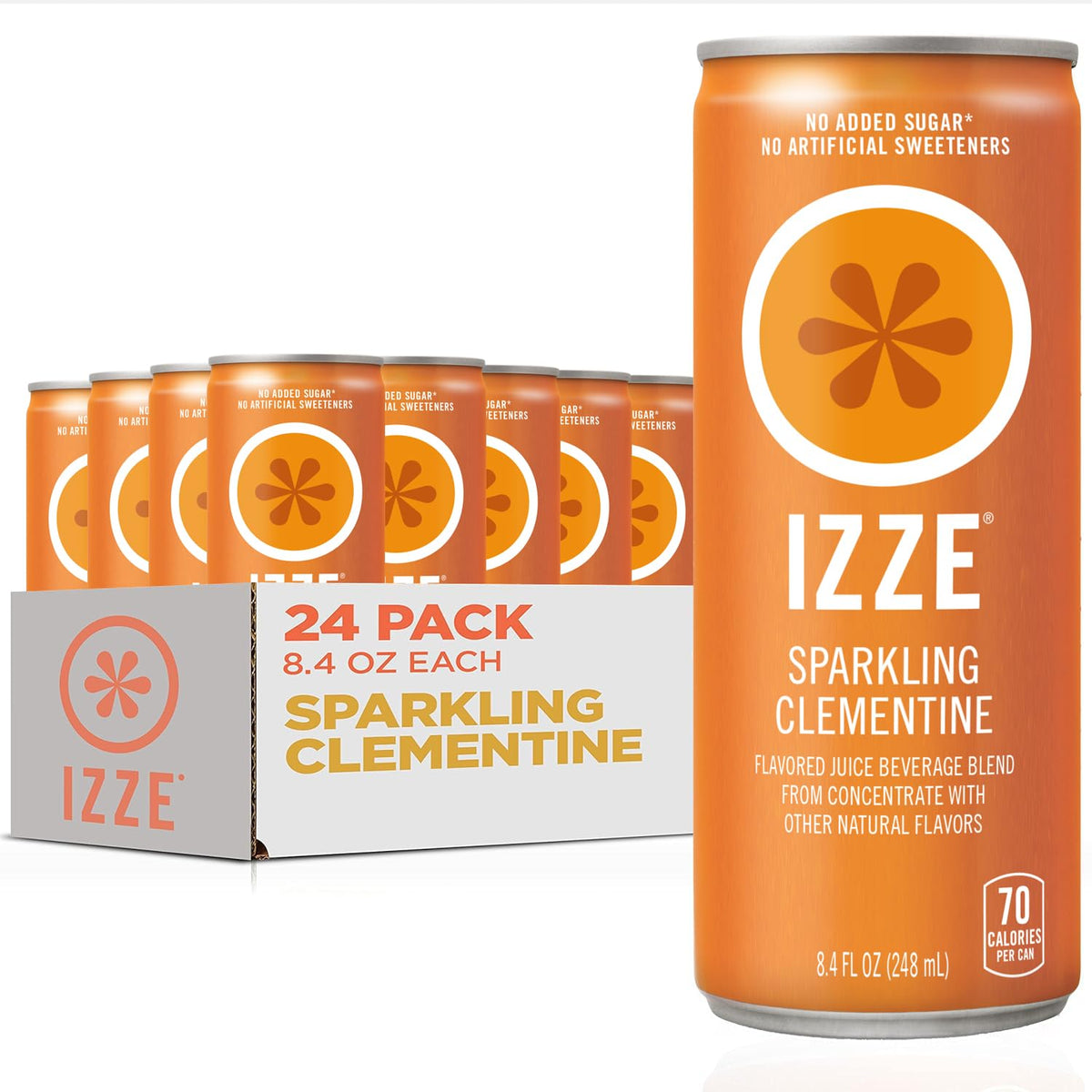 IZZE Clementine Sparkling Juice – No Sugar Added, 60% Real Fruit Juice, 8.4 oz Cans (24)