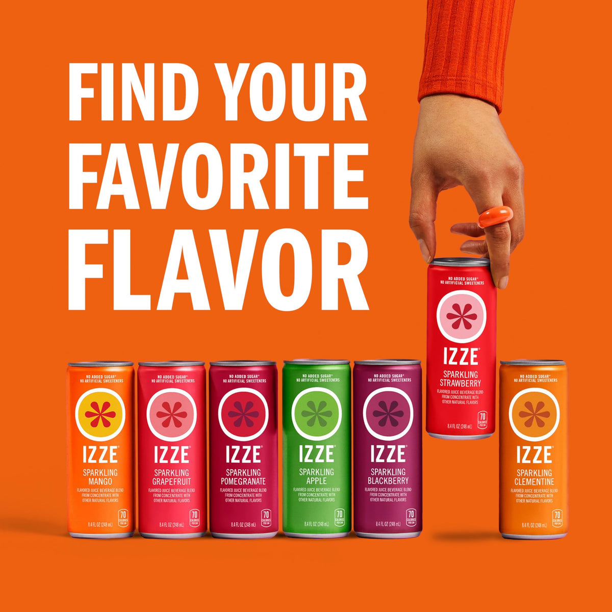 IZZE Clementine Sparkling Juice – No Sugar Added, 60% Real Fruit Juice, 8.4 oz Cans (24)