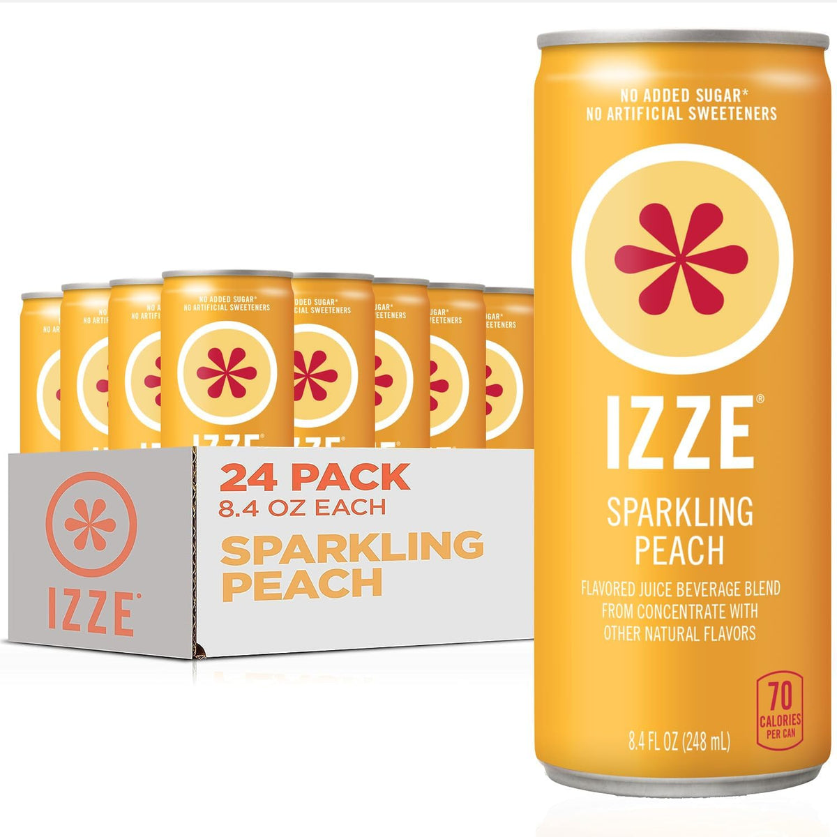 IZZE Sparkling Peach Juice Beverage Blend – No Sugar Added, 8.4 fl oz, 24 Cans