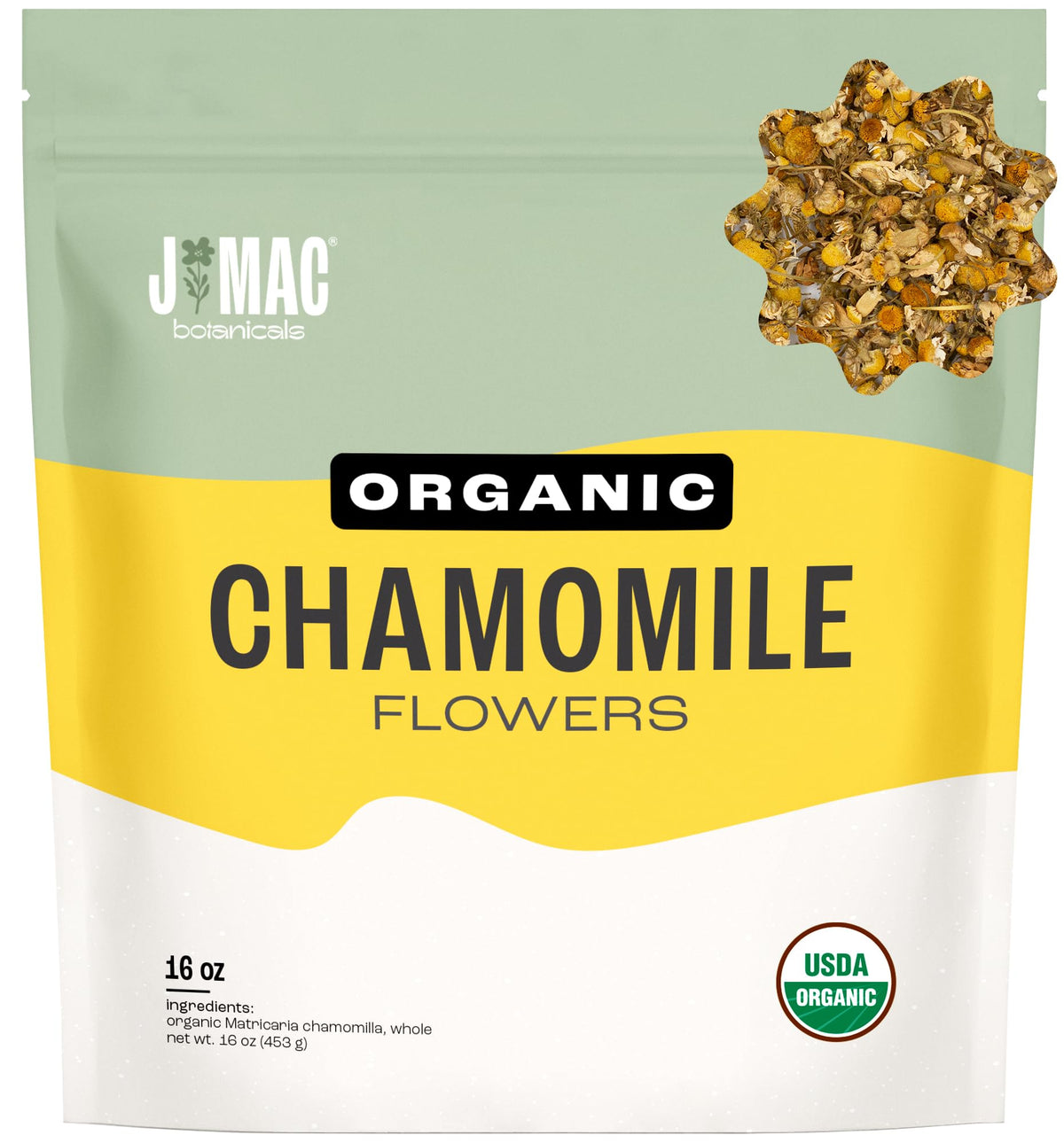J Mac Botanicals Organic Chamomile Flowers (16 oz) – Whole Egyptian Chamomile for Tea & Baths