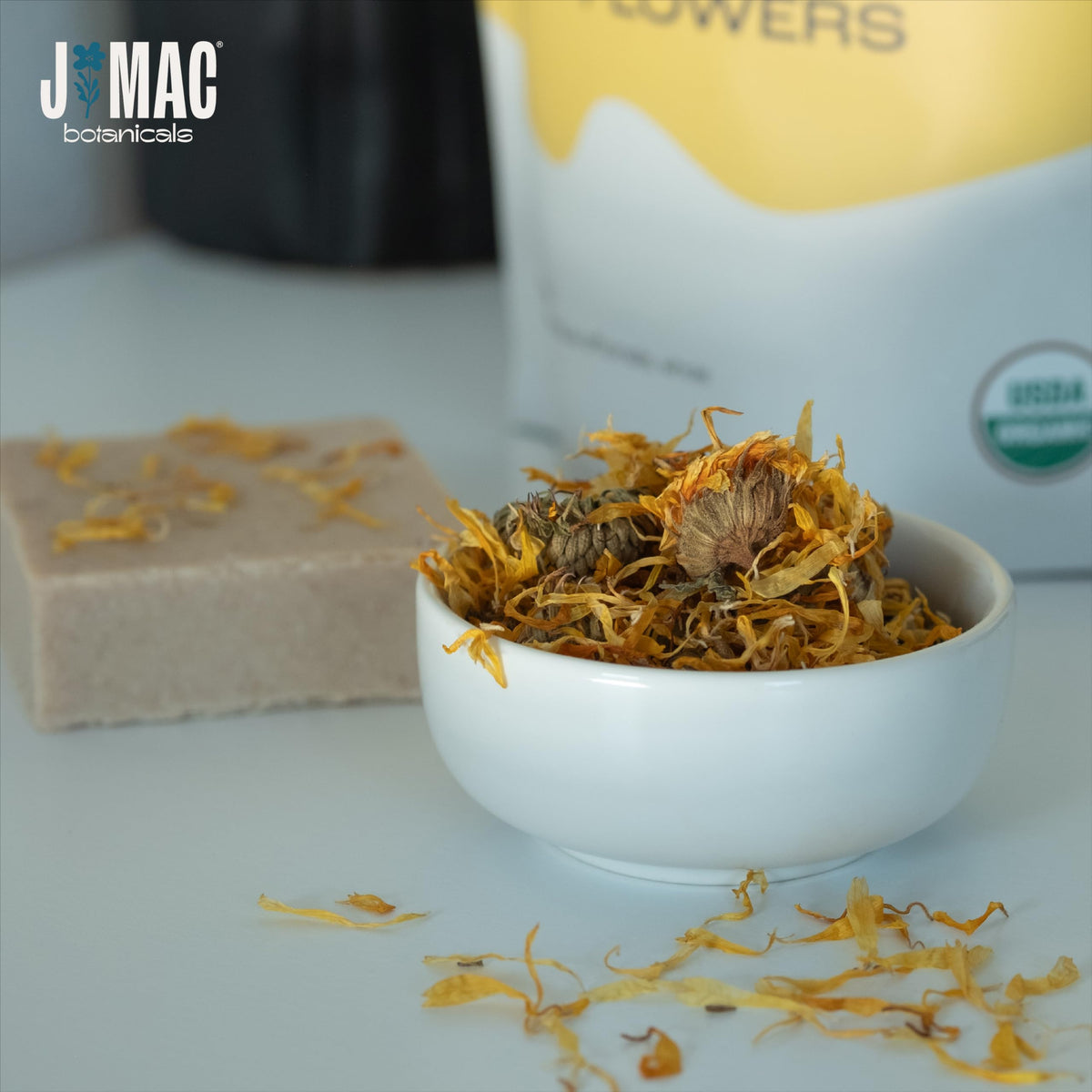 J Mac Botanicals Organic Calendula Flower – 16 oz Bulk, Dried Whole Flowers for Tea, Cocktails & Skincare