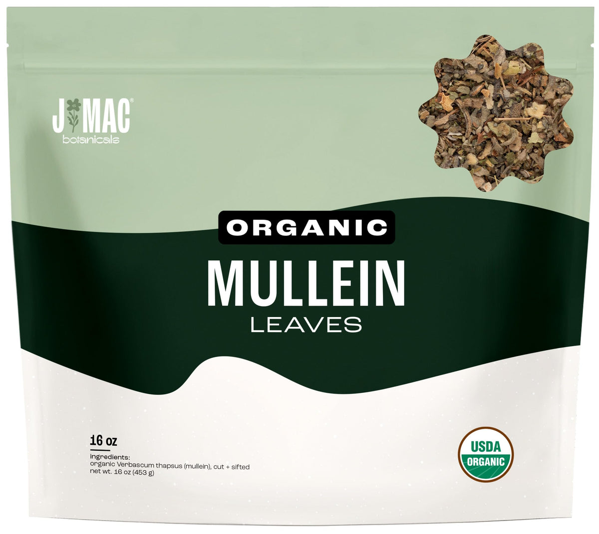J Mac Botanicals Organic Mullein Leaves (16 oz) – USDA Certified Organic Loose Leaf Tea