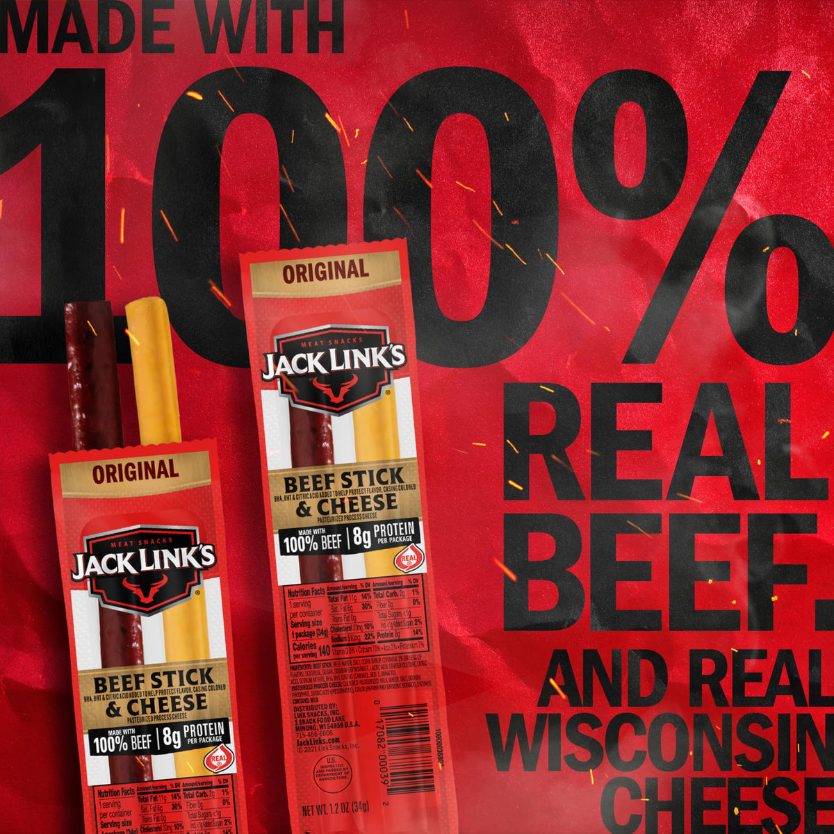 Jack Link's Original Beef Jerky & Cheese Sticks Combo - 16 Pack, 1.2 oz Each, 8g Protein