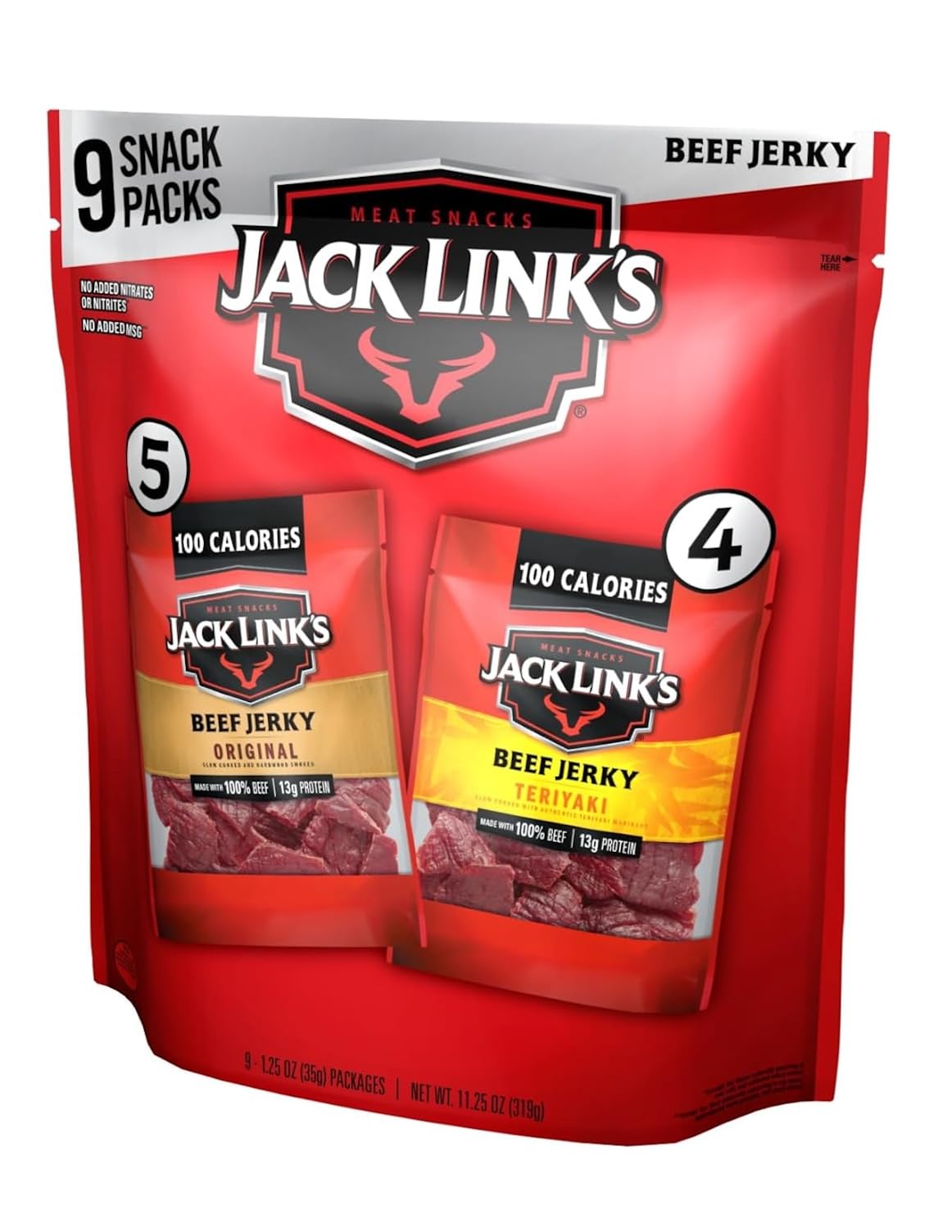 Jack Link's Beef Jerky Variety Pack – Original & Teriyaki, 9 x 1.25 oz Bags