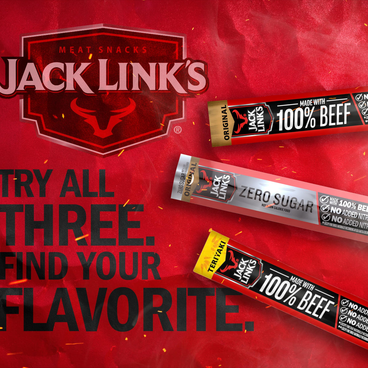 Jack Link's Beef Sticks Variety Pack – Original, Teriyaki & Zero Sugar | 5g Protein per Serving | 20 Pack