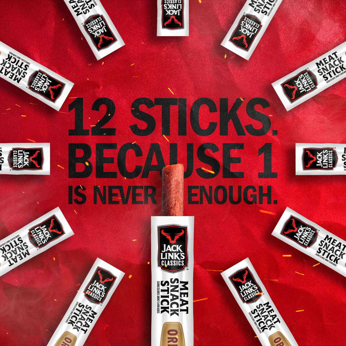 Jack Link's Classics Original Jerky Sticks – Beef & Pork, 20 Count, 0.8 oz Each