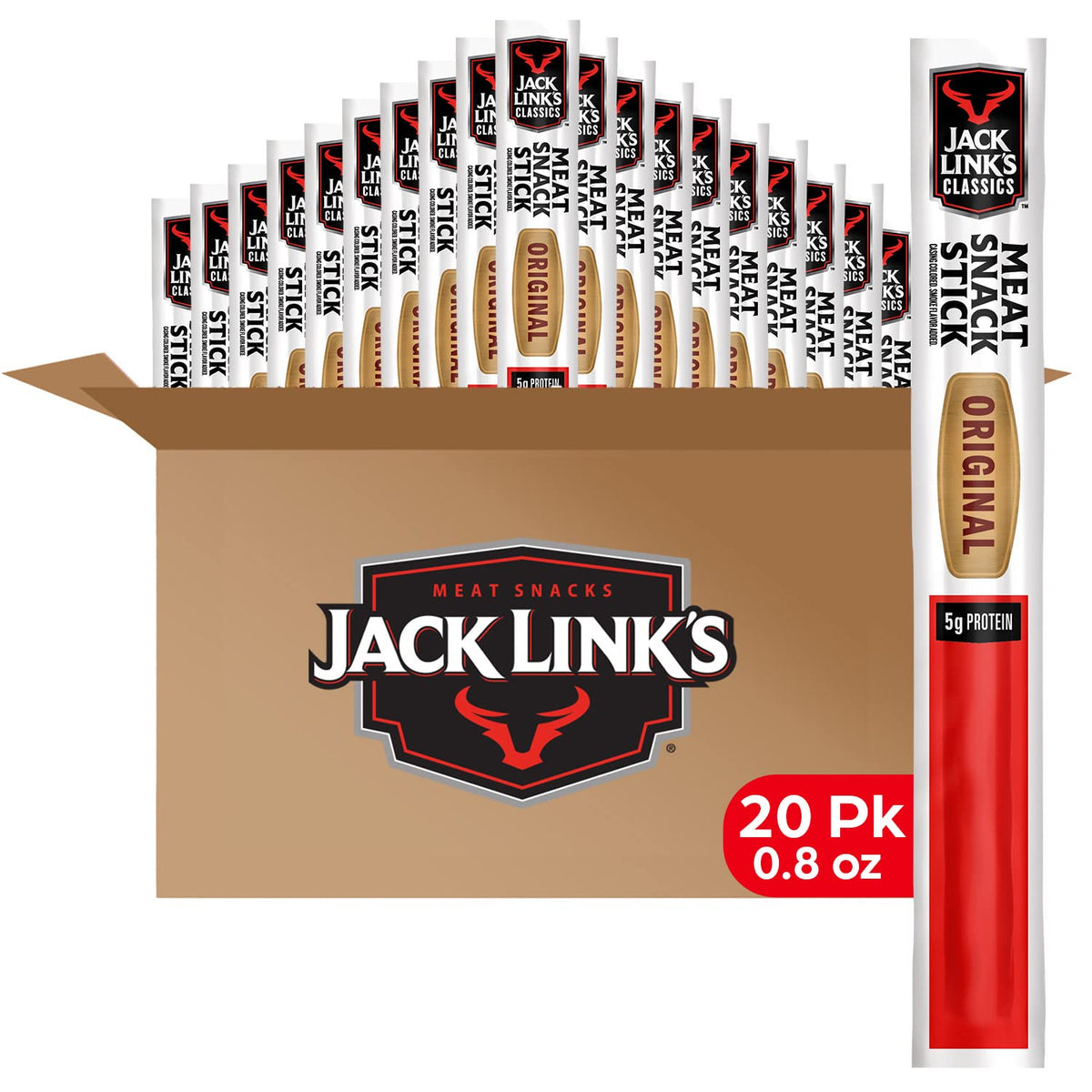 Jack Link's Classics Original Jerky Sticks – Beef & Pork, 20 Count, 0.8 oz Each
