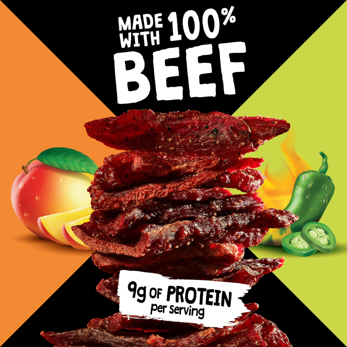 Jack Link's DUOs Jalapeño and Mango Beef Jerky - 4 Pack, 3.25 oz Bags | 9g Protein per Serving