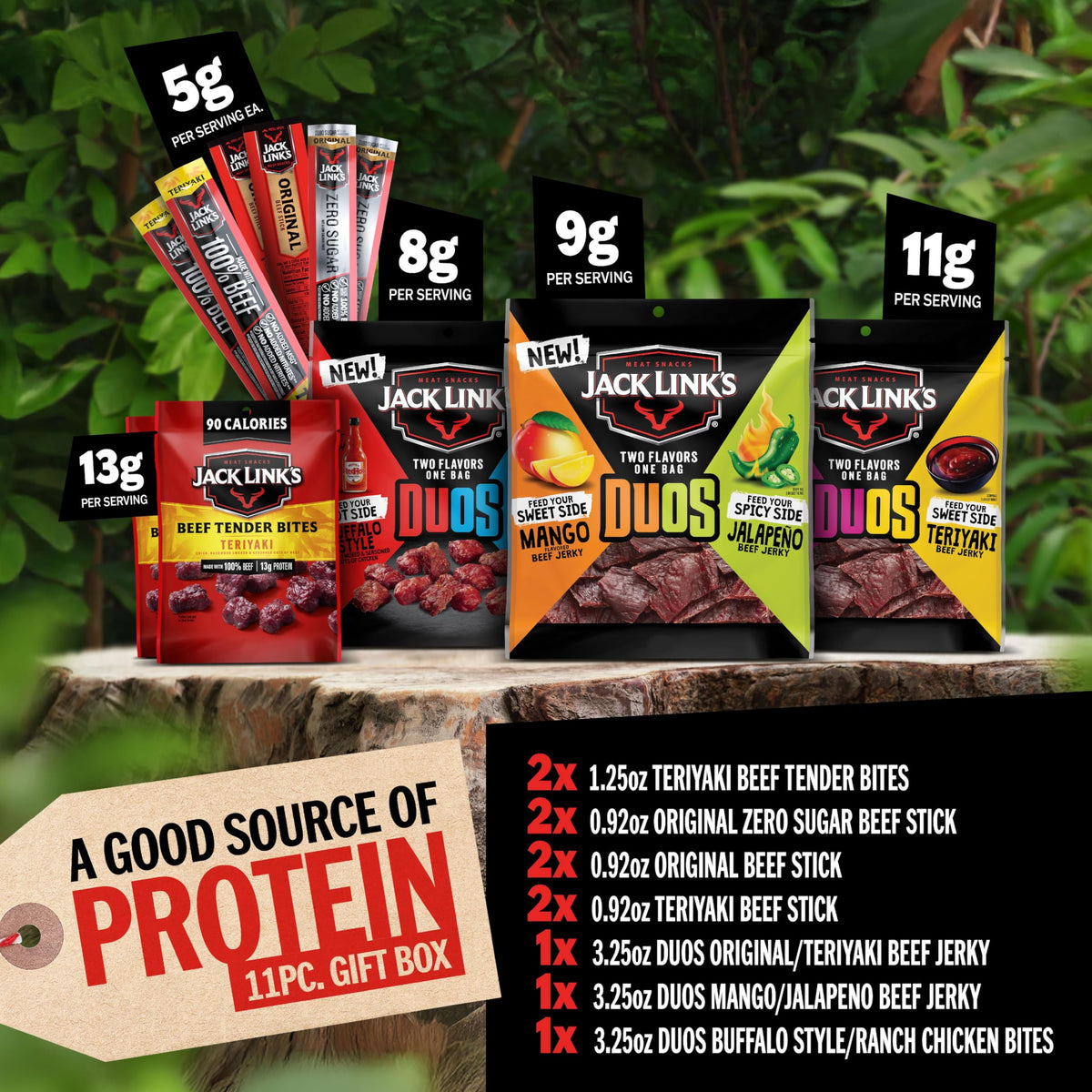 Jack Link’s DUOs Gift Box – 11-Piece Beef Jerky & Chicken Snack Variety Pack