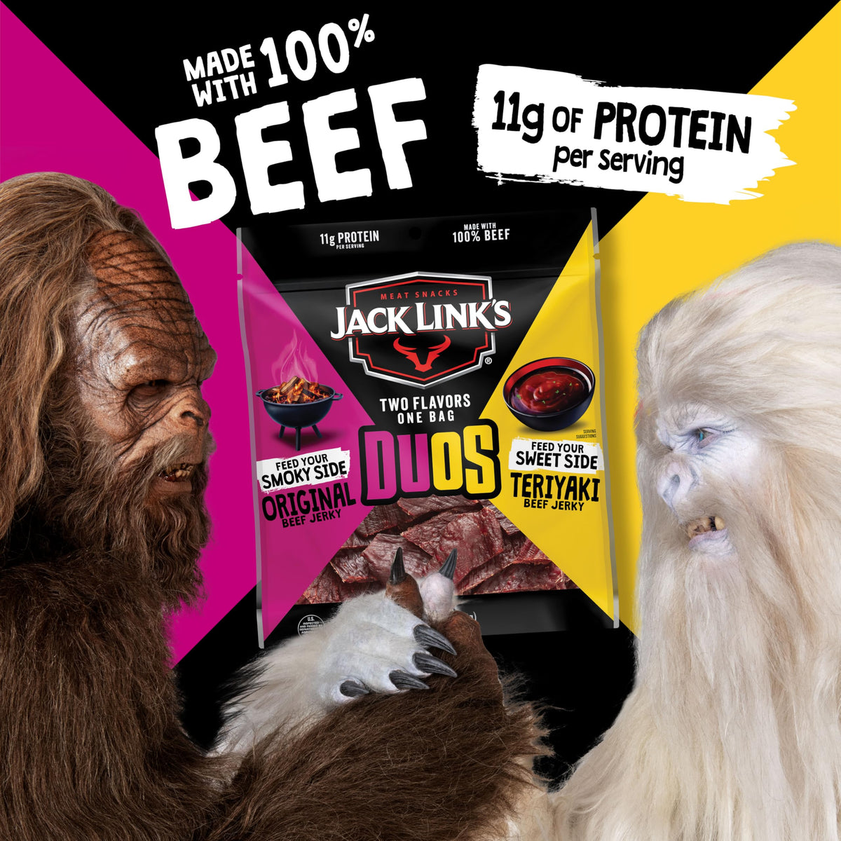 Jack Link's Duos Original/Teriyaki Jerky – 3.25oz Bag, 11g Protein per Serving (8-Pack)