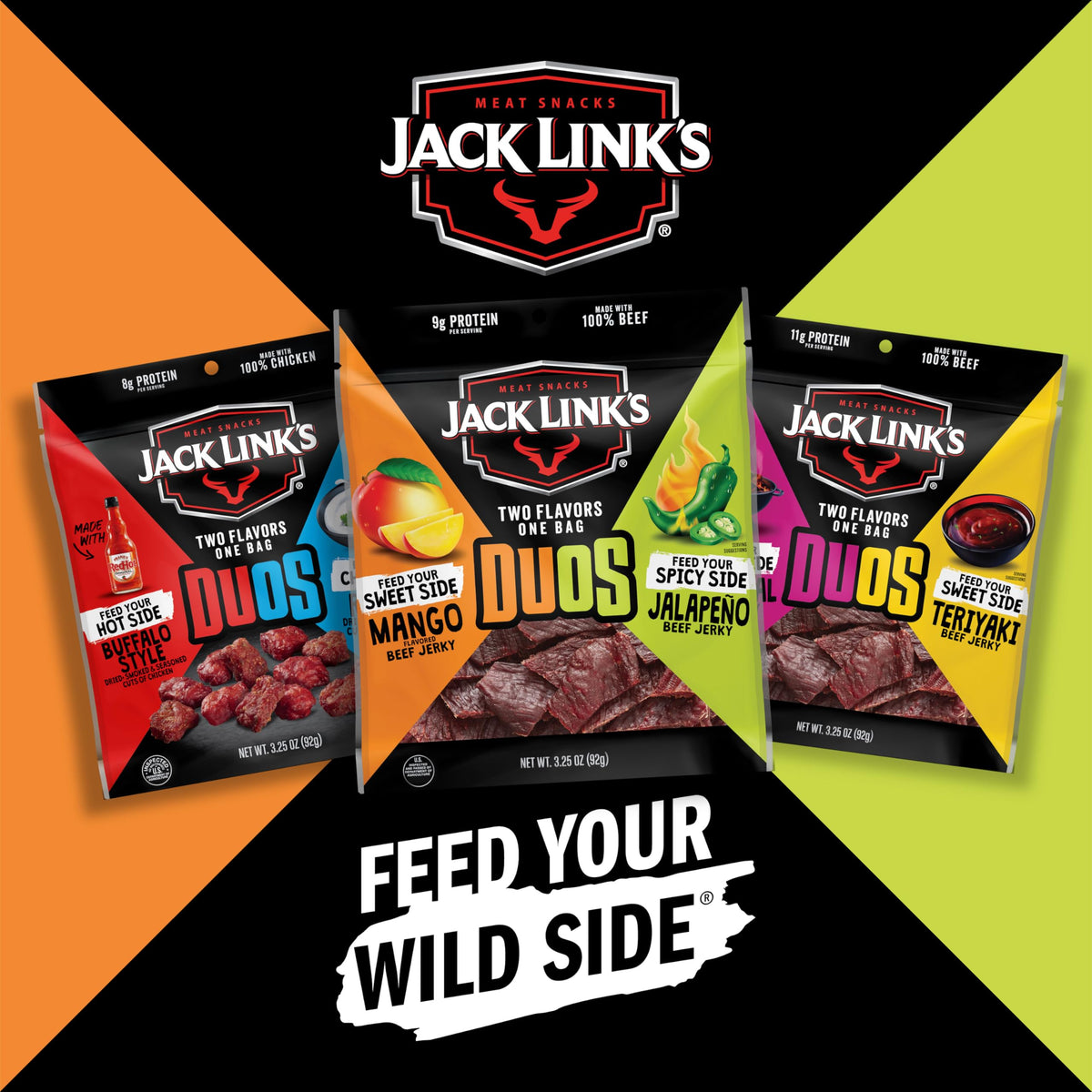 Jack Link's DUOs Jalapeño and Mango Beef Jerky - 4 Pack, 3.25 oz Bags | 9g Protein per Serving
