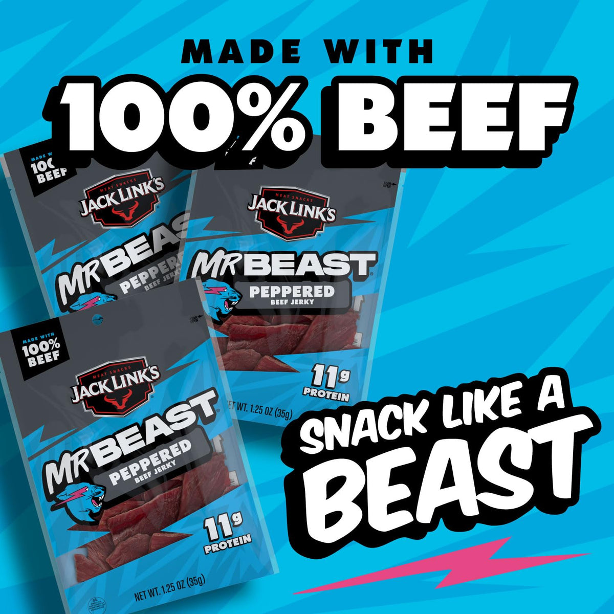 Jack Link’s x MrBeast Peppered Beef Jerky — 11g Protein per Serving (10 Count)