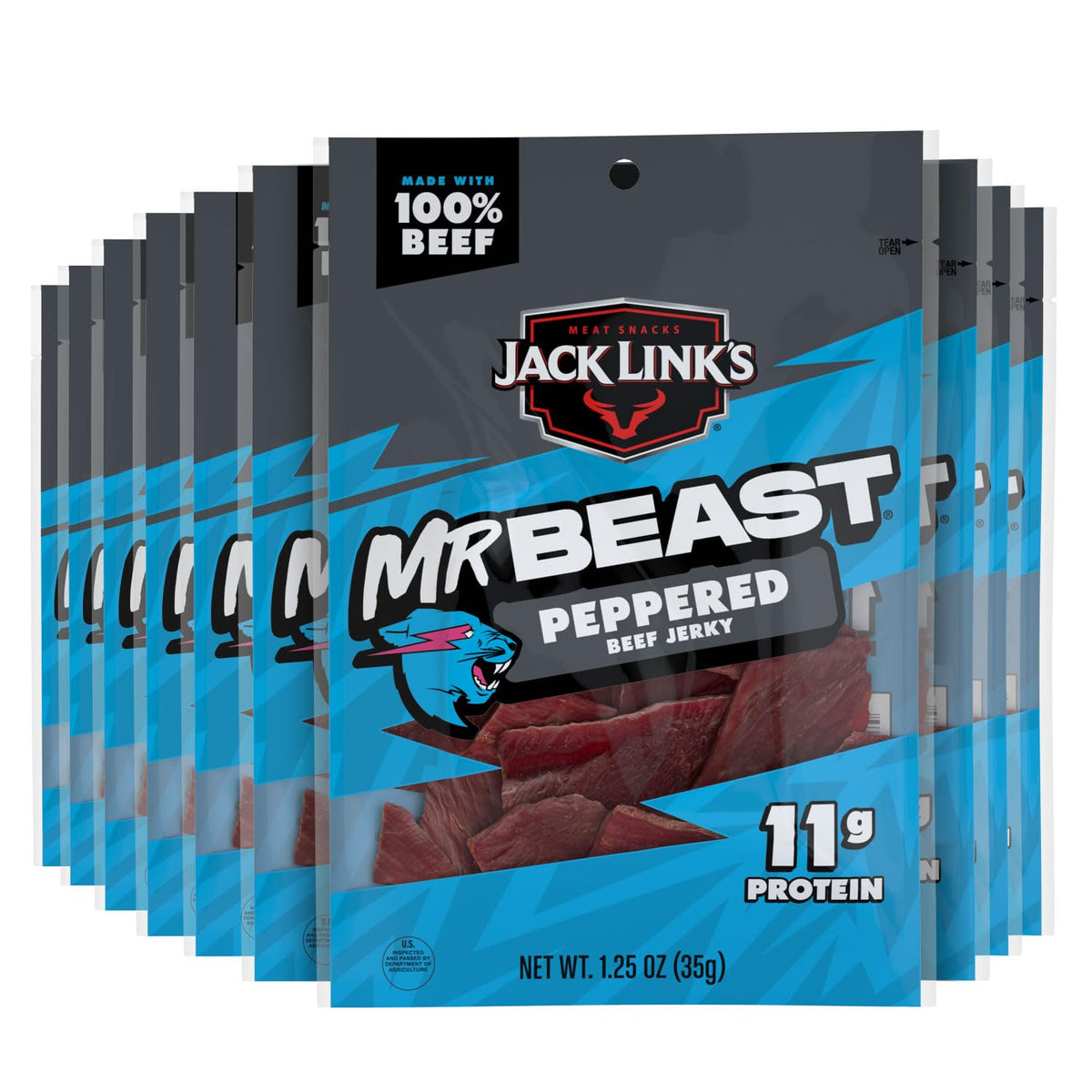 Jack Link’s x MrBeast Peppered Beef Jerky — 11g Protein per Serving (10 Count)