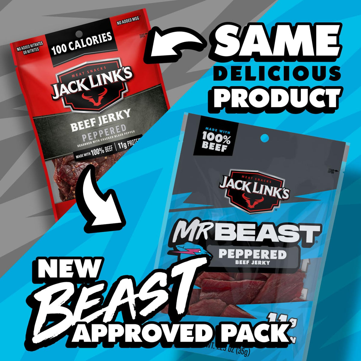 Jack Link’s x MrBeast Peppered Beef Jerky — 11g Protein per Serving (10 Count)