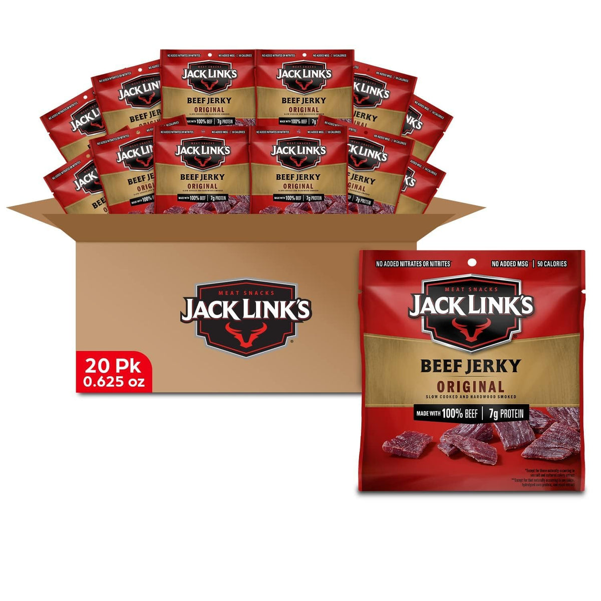Jack Link's Original Beef Jerky Multipack - 20 Pack, 7g Protein per Serving