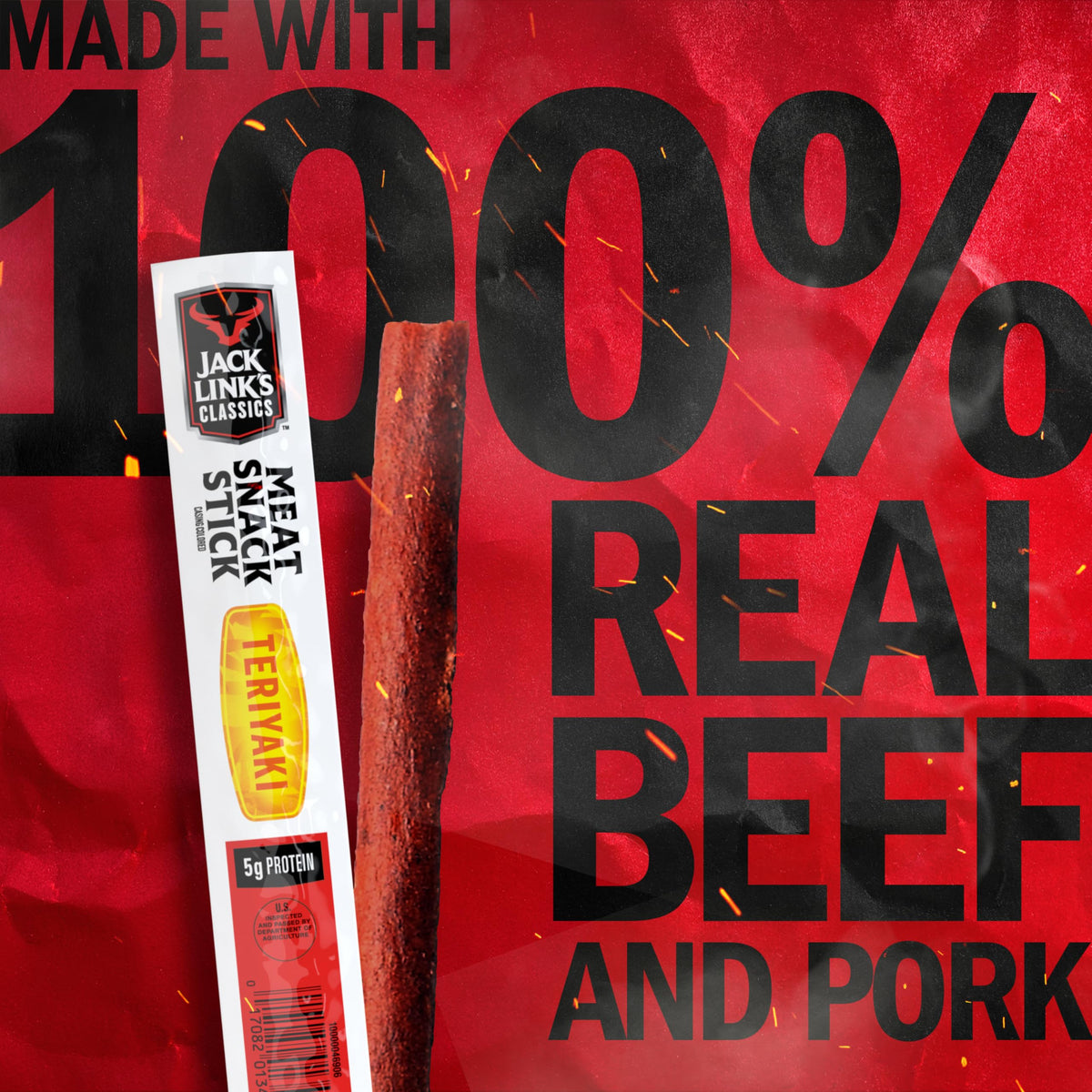 Jack Link's Teriyaki Meat Sticks – 5g Protein, Beef & Pork, Keto, 0.8 oz Pack of 20