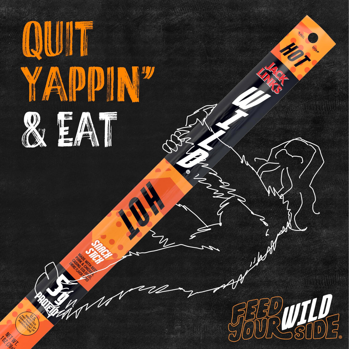 Jack Link's WILD Hot Spicy Jerky Sticks – Ready-to-Eat Protein Snacks, 5g per Serving (20 Pack)