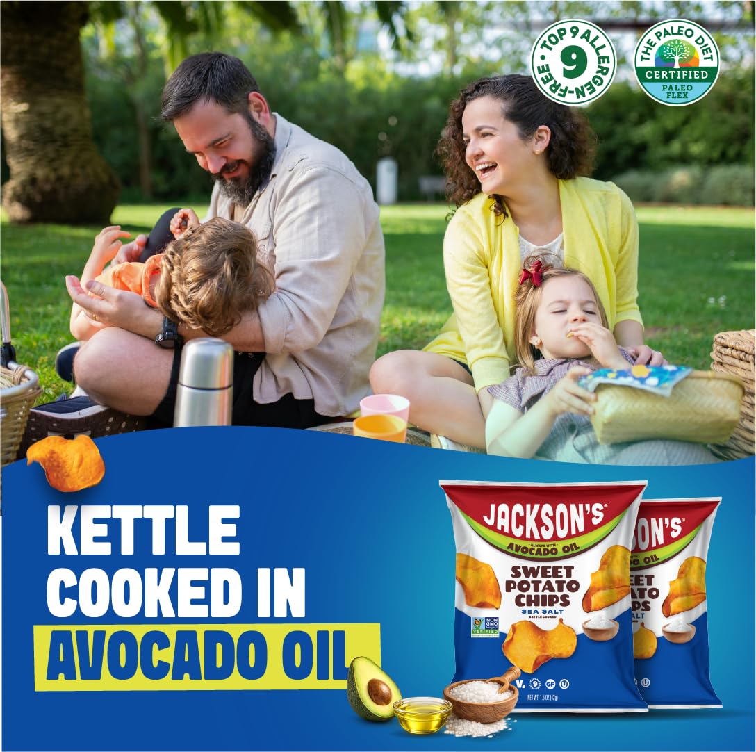 Jackson’s Sweet Potato Kettle Chips with Avocado Oil – Gluten Free, Vegan, Paleo (1.5 oz x10)