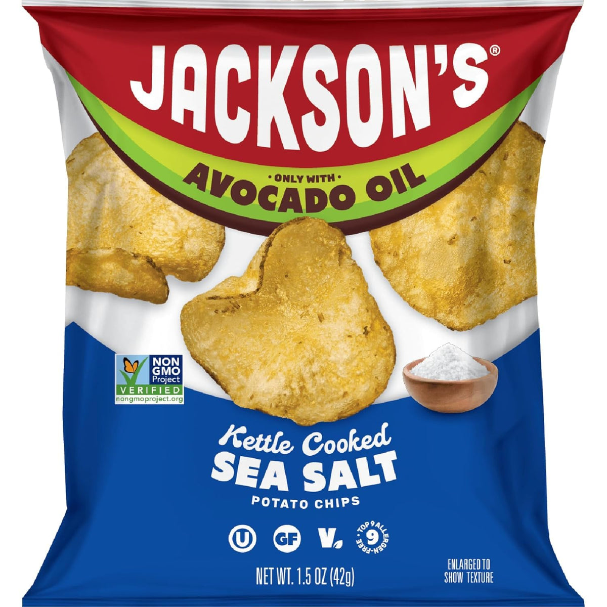 Jackson’s Potato Classic Kettle Chips with Sea Salt – Avocado Oil, Vegan, Gluten Free, Peanut Free, Kosher – Shark Tank Product (Pack of 10)
