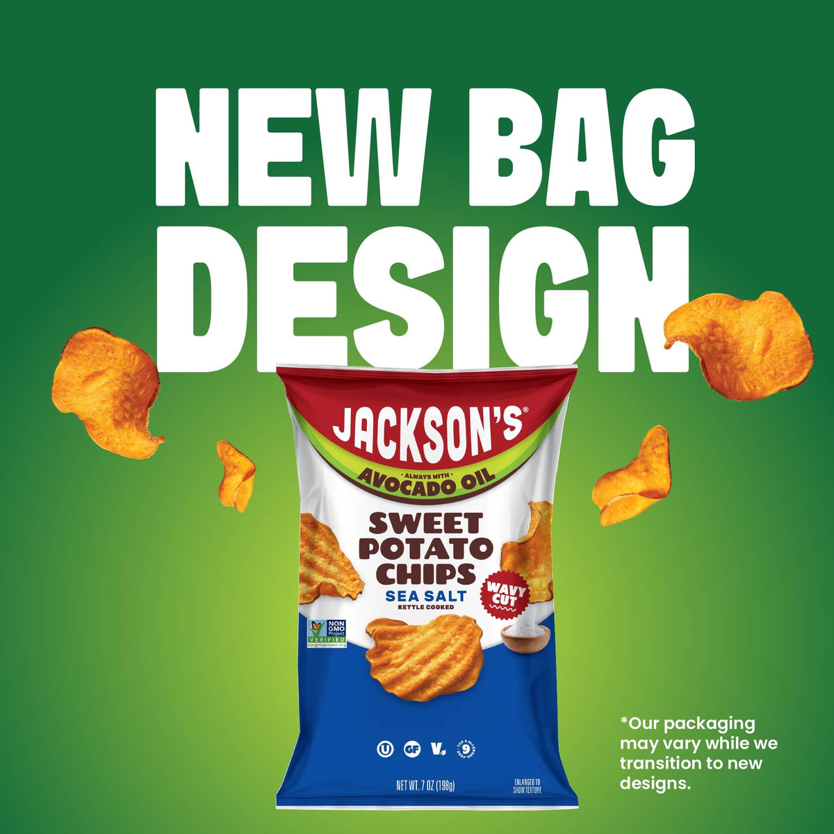 Jackson’s Wavy Sea Salt Sweet Potato Chips — Avocado Oil (7oz x6) | Gluten Free, Vegan