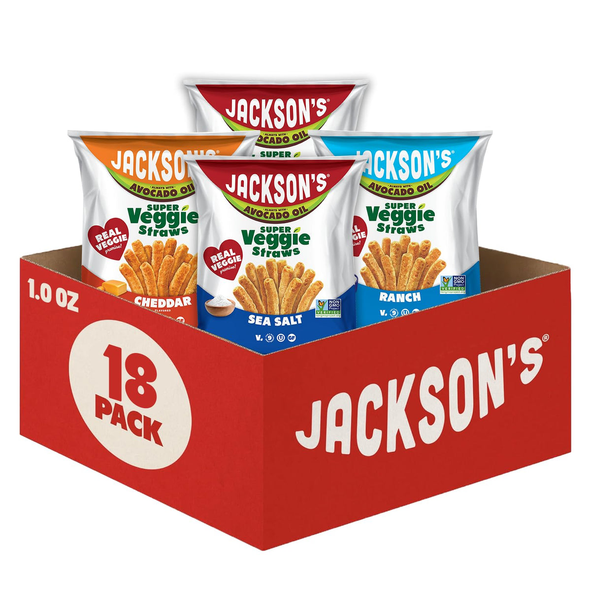 Jackson’s Super Veggie Straws Variety Pack – Gluten Free, Avocado Oil, Ranch Cheddar Sea Salt (18 x 1 oz)