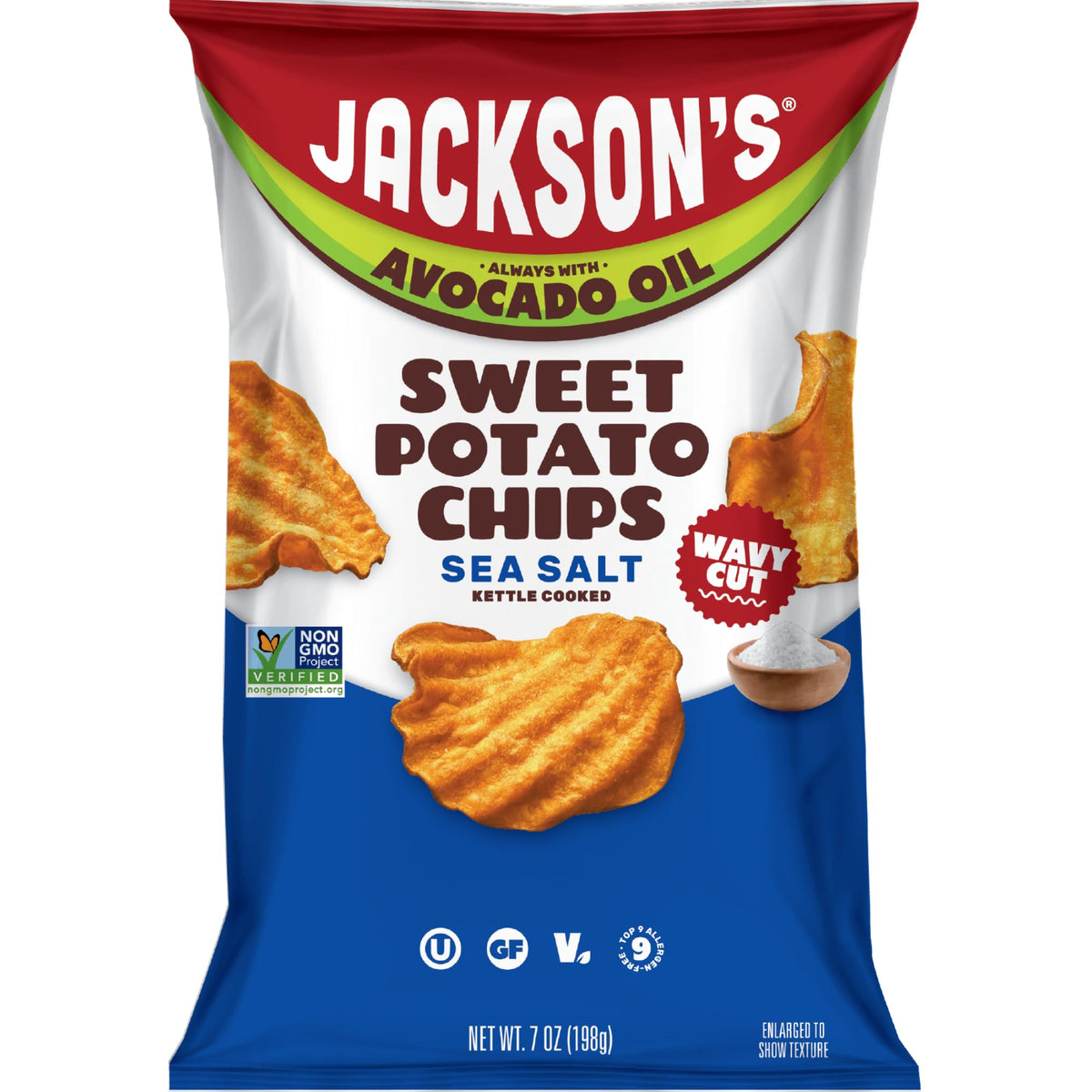 Jackson’s Wavy Sea Salt Sweet Potato Chips — Avocado Oil (7oz x6) | Gluten Free, Vegan