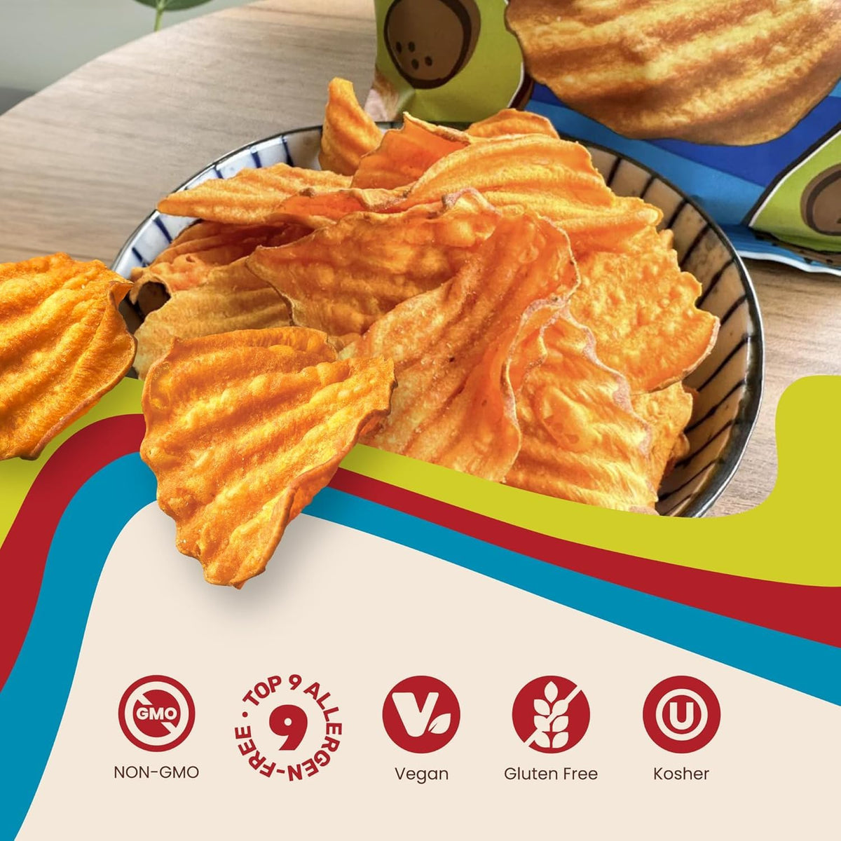 Jackson’s Wavy Sea Salt Sweet Potato Chips — Avocado Oil (7oz x6) | Gluten Free, Vegan