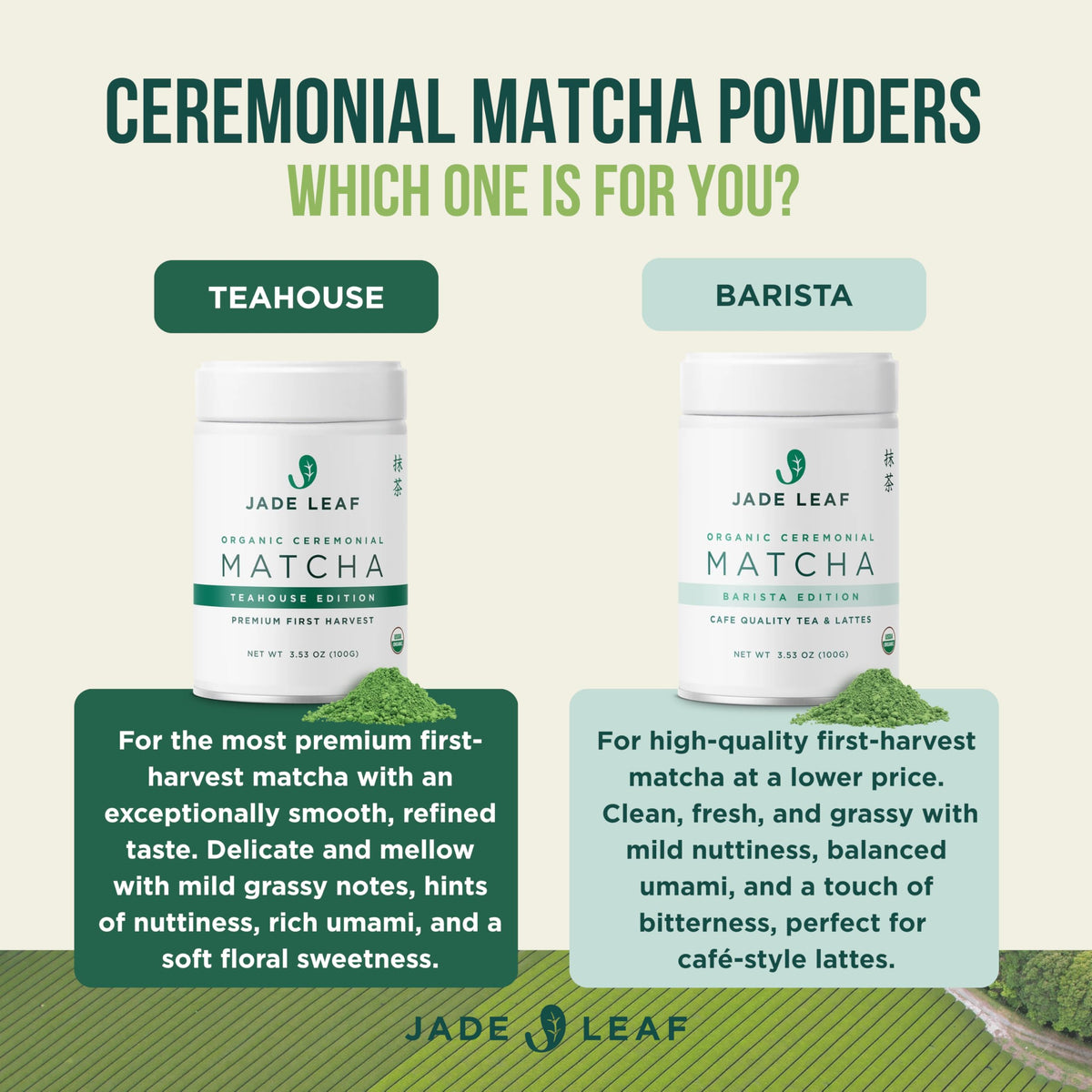Jade Leaf Matcha Ceremonial Grade Powder – 50g Organic First Harvest (Uji & Kagoshima)